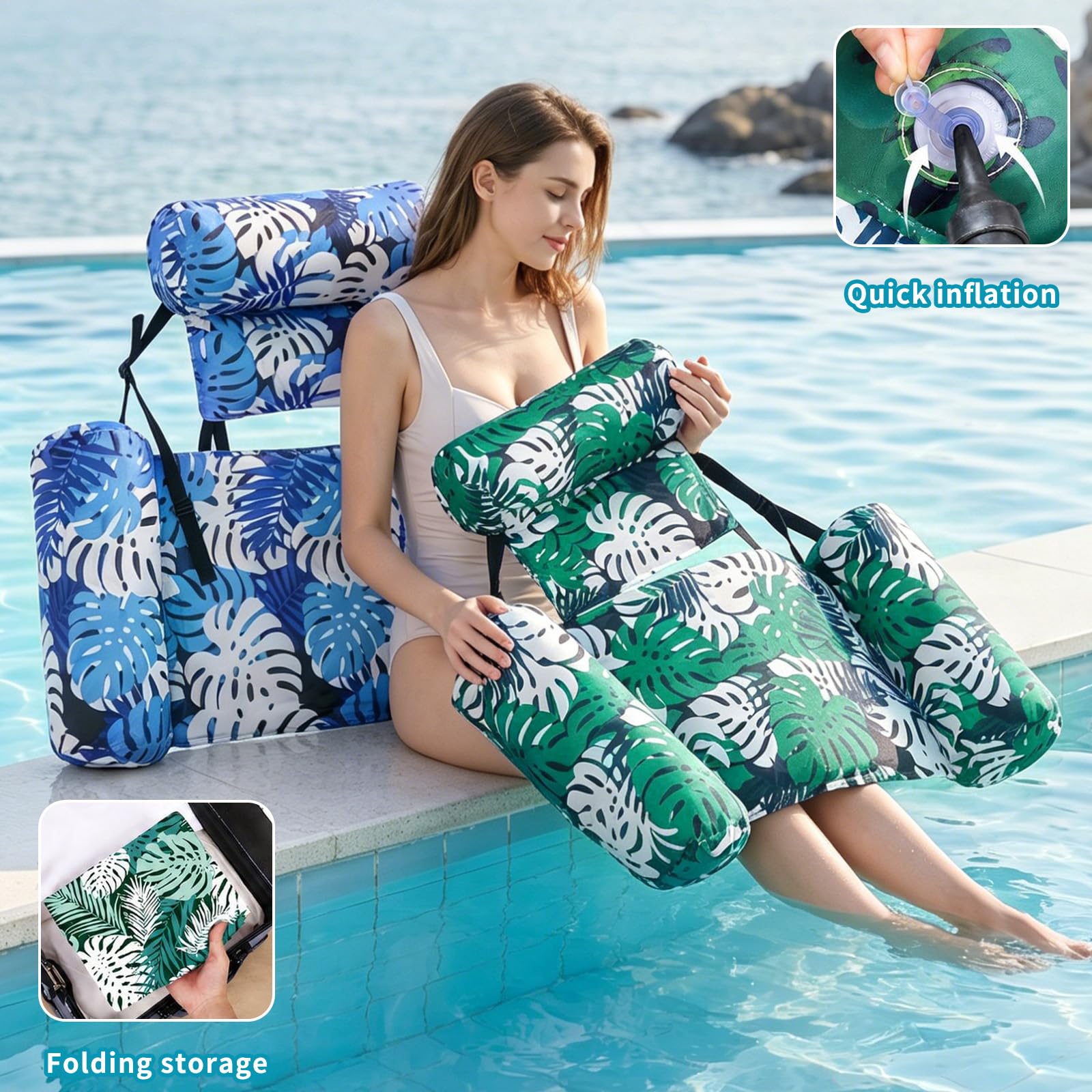 Aufblasbare Wasser Pool Luftmatratze für Erwachsene,2 Stück Schwimmkissen Erwachsene,Wasser Hängematte,Aufblasbare Wasserstühle,Wasserhängematte,für Sommerpartys, Pool- und Strandspaß