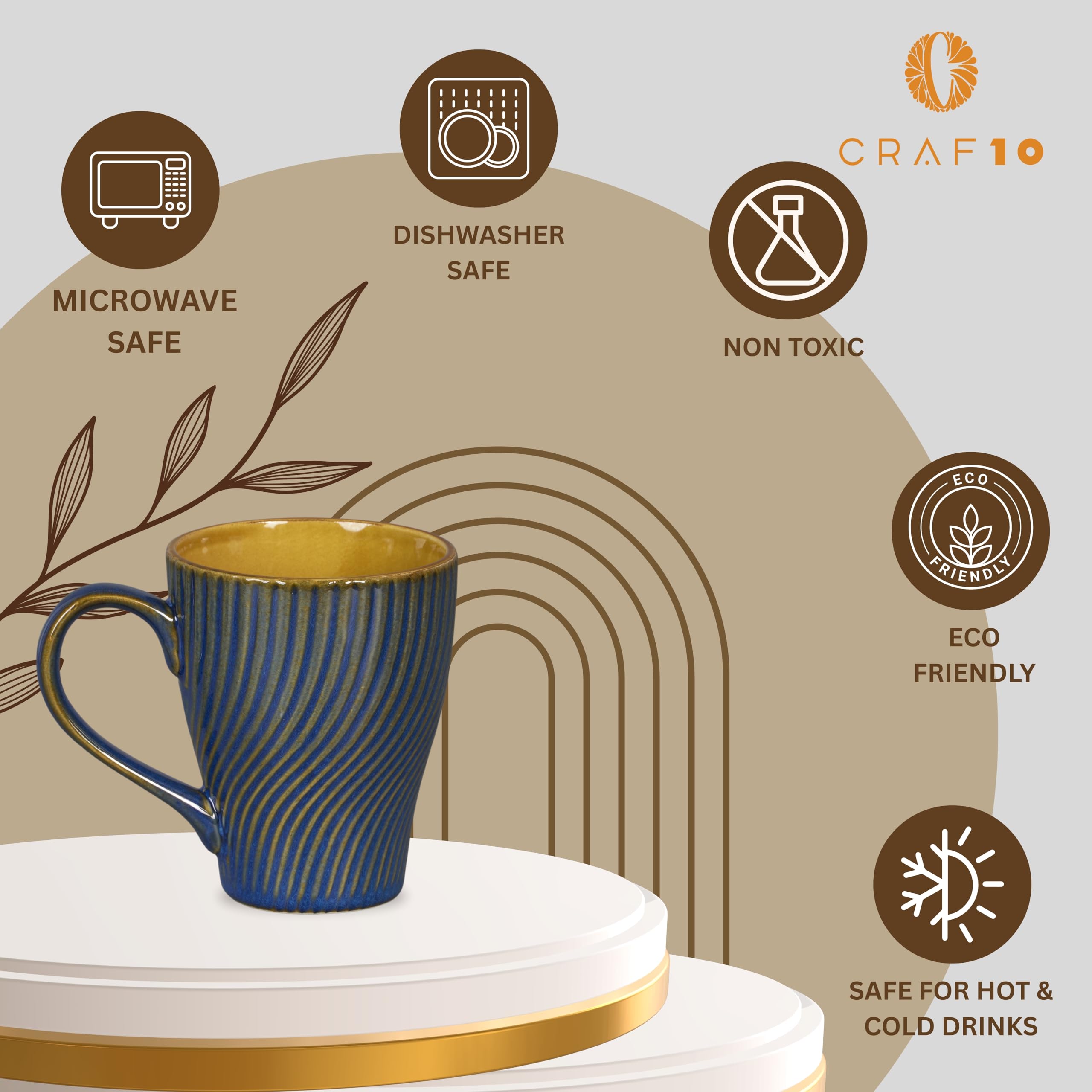 CRAF10 Indigo Gold Coffee Mugs - Set of 1 -3 CRAF10 Indigo Gold Coffee Mugs - Set of 1 -3