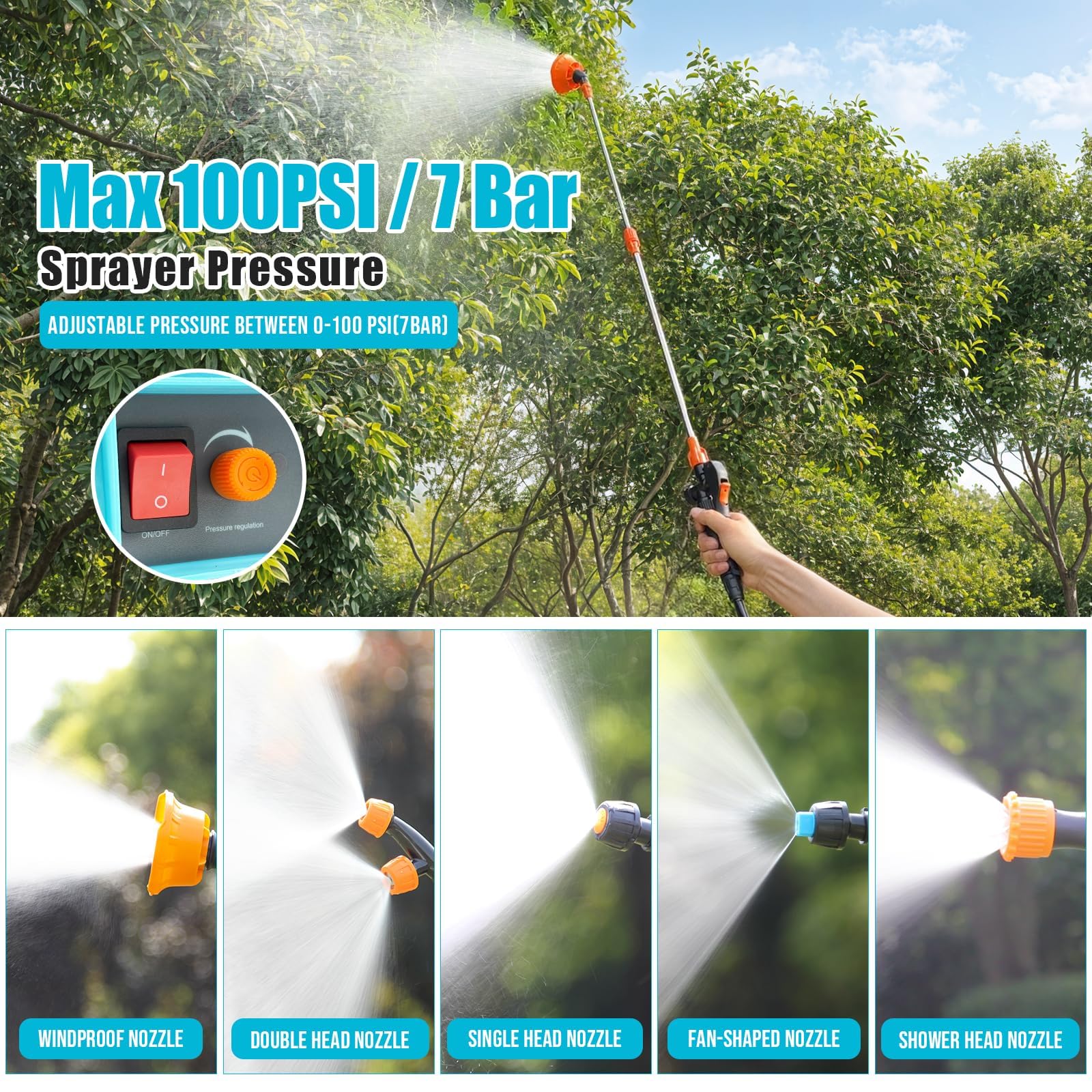 SideKing Knapsack Sprayer 16L, Electric Garden Sprayer Compatible with Makita 18V, Telescopic Wand, 5 Nozzles, 100 PSI Powerful Pressure Sprayer for Gardens, Lawns, Patios, Driveways(Battery Inc) — view 3