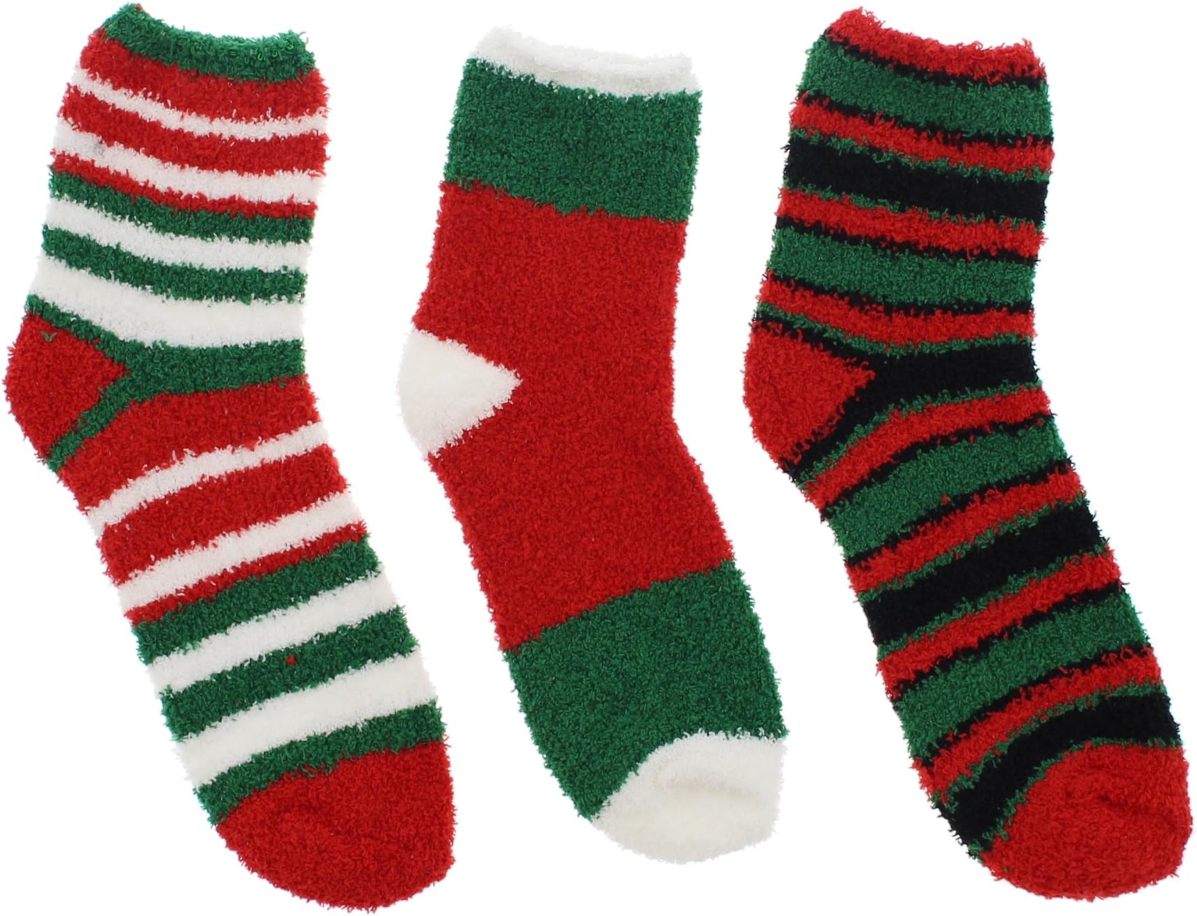 Merry Christmas Women's Butter Fuzzy Slipper Socks (Green, Red & White Stripes)