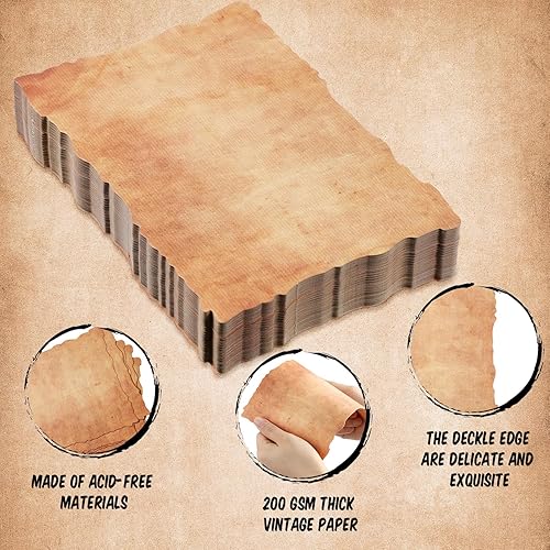 Miniatura 3 de Harloon 100 piezas de papel vintage de acuarela de algodón de aspecto antiguo, cartulina en blanco de 200 GSM, grueso, borde anticuado, papel virgen