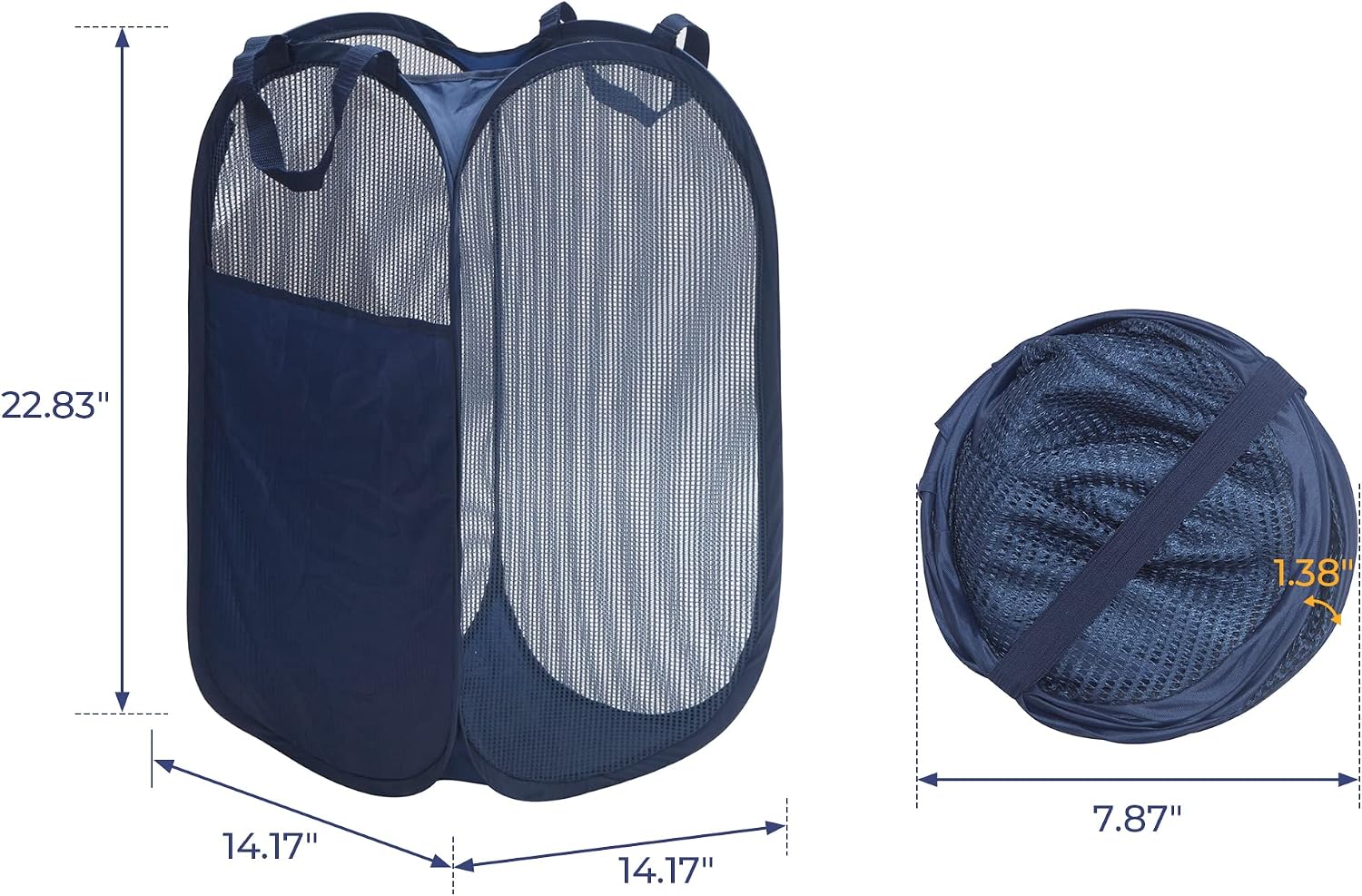 STORAGE MANIAC Pop-Up Mesh Clothes Hamper, Foldable Laundry Hamper, Side Pocket|Durable Handles|Enlarged Opening, 2- Pack