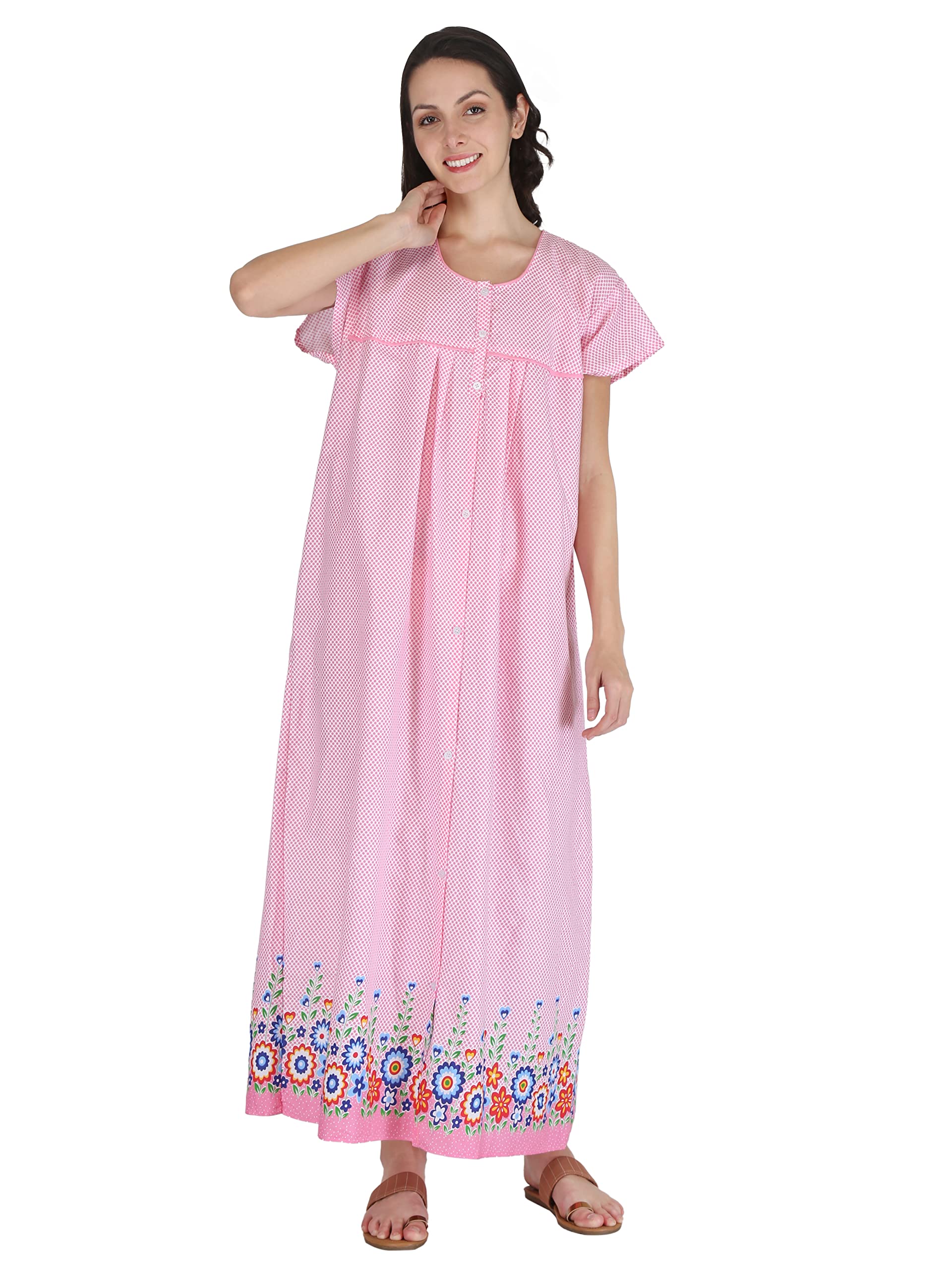 femimode Women's Cotton Front Open Nighty - Full Button & Maternity Nighty-picture-16