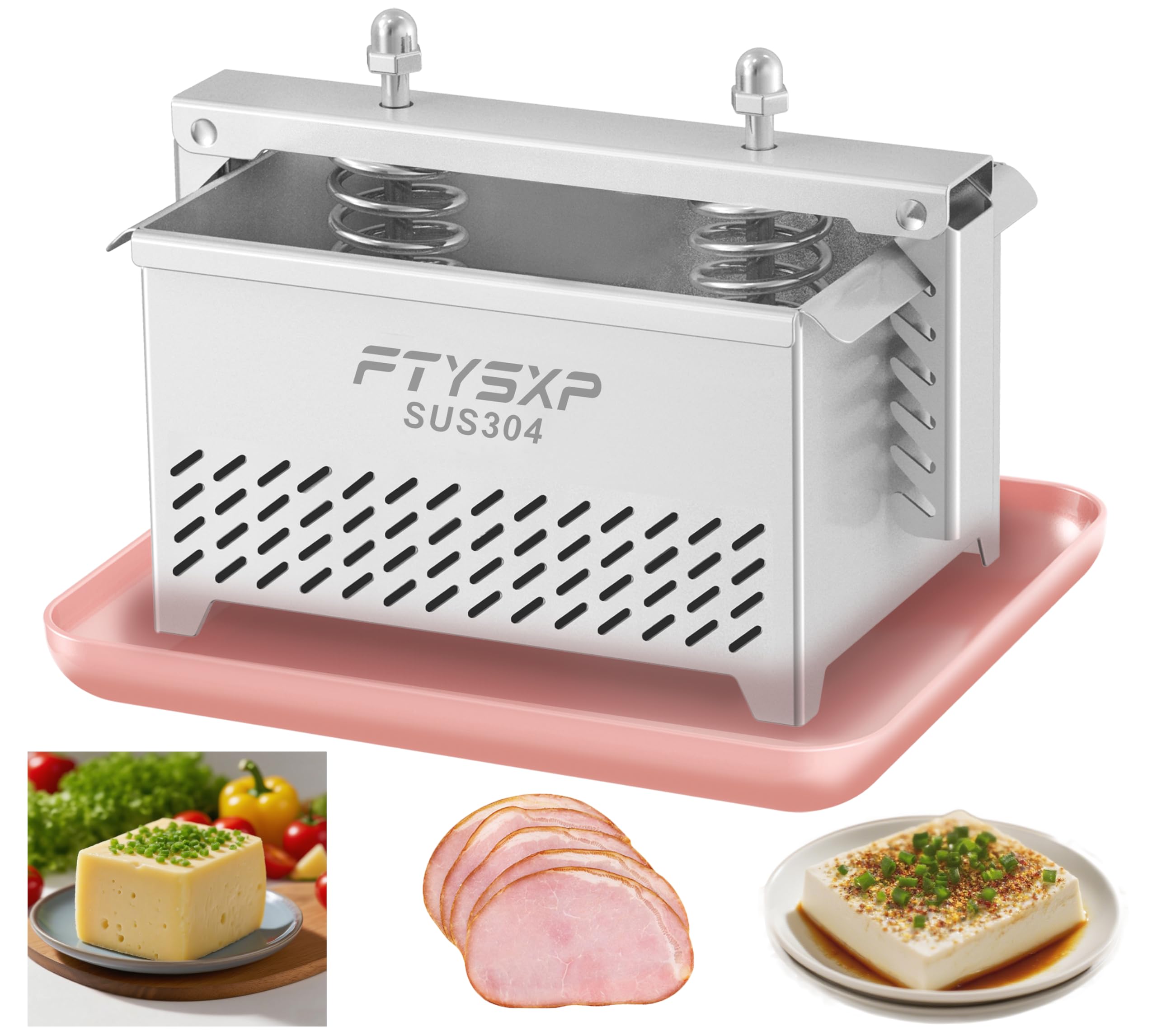 Kensbro Tofu-pers van 304 roestvrij staal met tofupers, gaas en lekbak, multifunctioneel, voor vegetariërs of tofu-liefhebbers, BPA-vrij, vaatwasmachinebestendig (16 x 12 x 9 cm