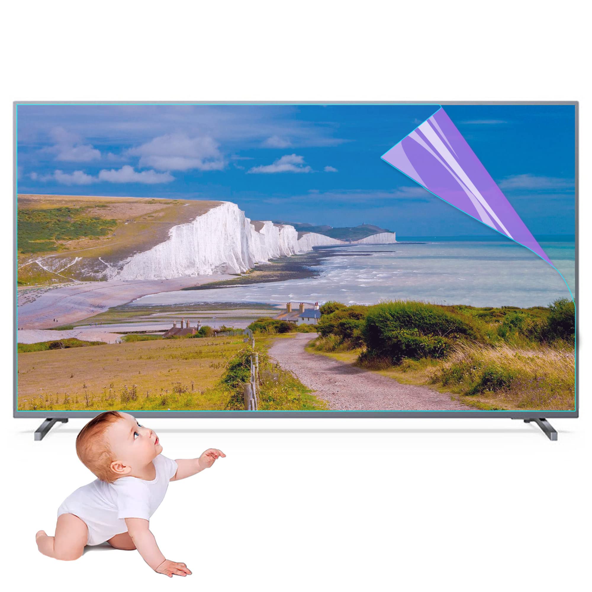 Ochraniacz ekranu telewizora od 32 do 75 cali, folia przeciwodblaskowa odporna na zarysowania wyświetlaczy LCD, LED, 4K OLED i QLED HDTV,Folia ochronna na ekran telewizora(40in 875x483mm)