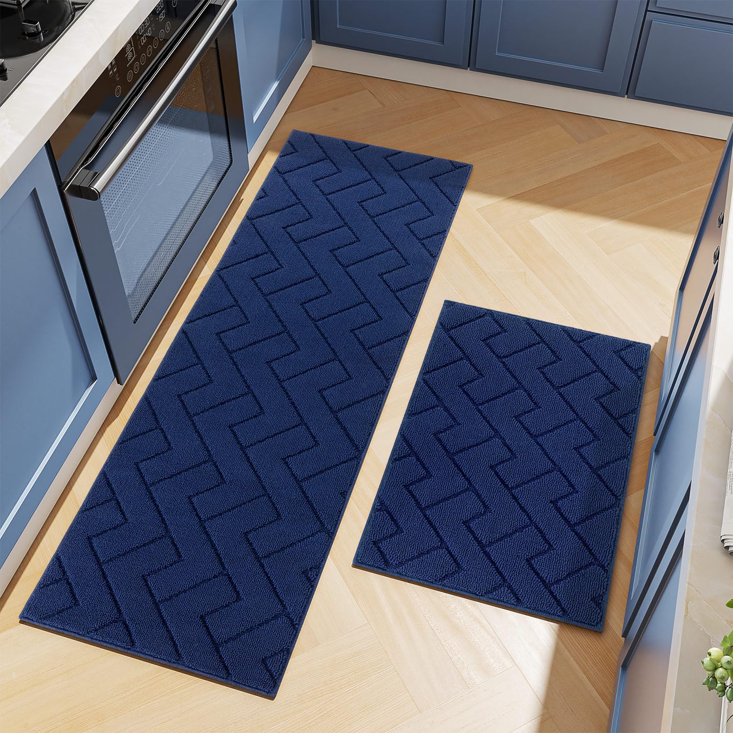 hicorfe Kitchen Rugs and Mats Sets,2 Pieces Super Absorbent Polypropylene Non-Slip Rug,Soft Comfort Floor Mat,Washable for Kitchen,Hallway,Office,Sink