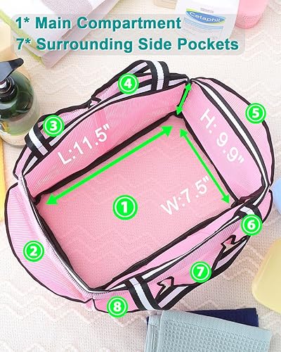 Miniatura 5 de Organizador de ducha de malla portátil para dormitorio universitario, camping, viajes, gimnasio (rosa)