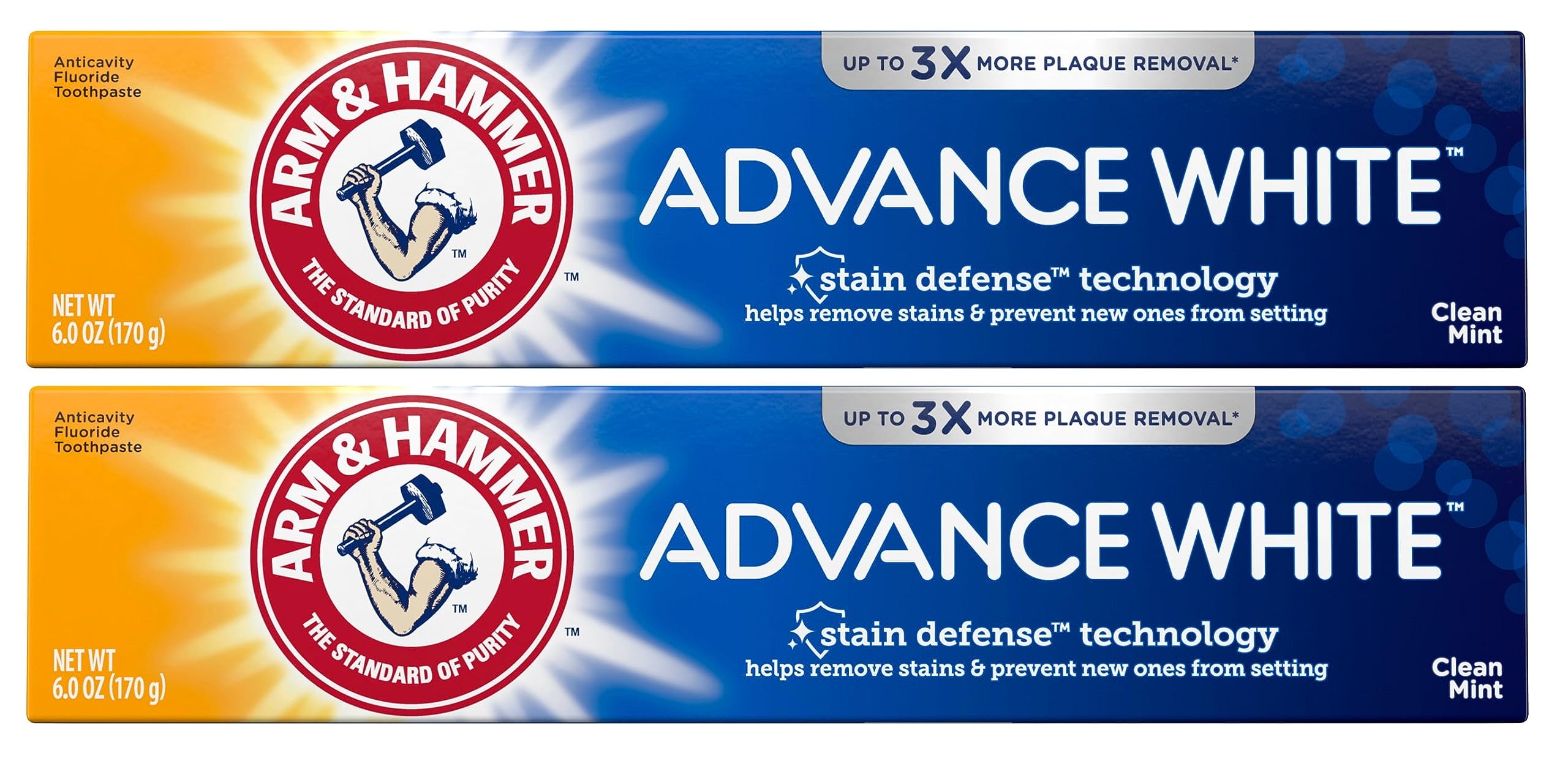Arm & Hammer Advance White Toothpaste, Clean Mint, 6.0 OZ (170 g) - Pack of 2
