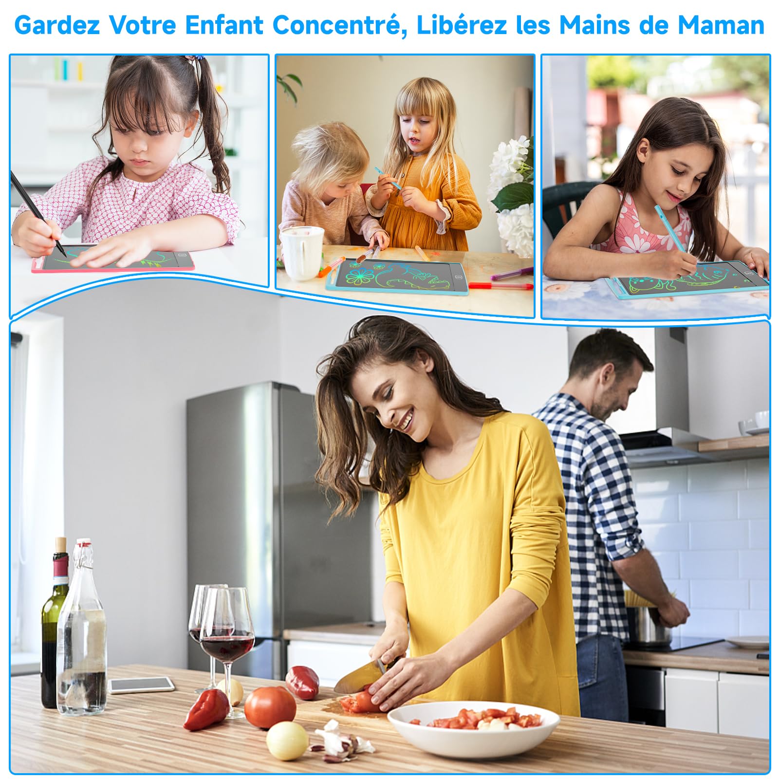 Tablettes Dessin Enfant JOEAIS - Pack De 2 - 10 Pouces écran LCD - Rose Et Bleu - 3 à 12 Ans