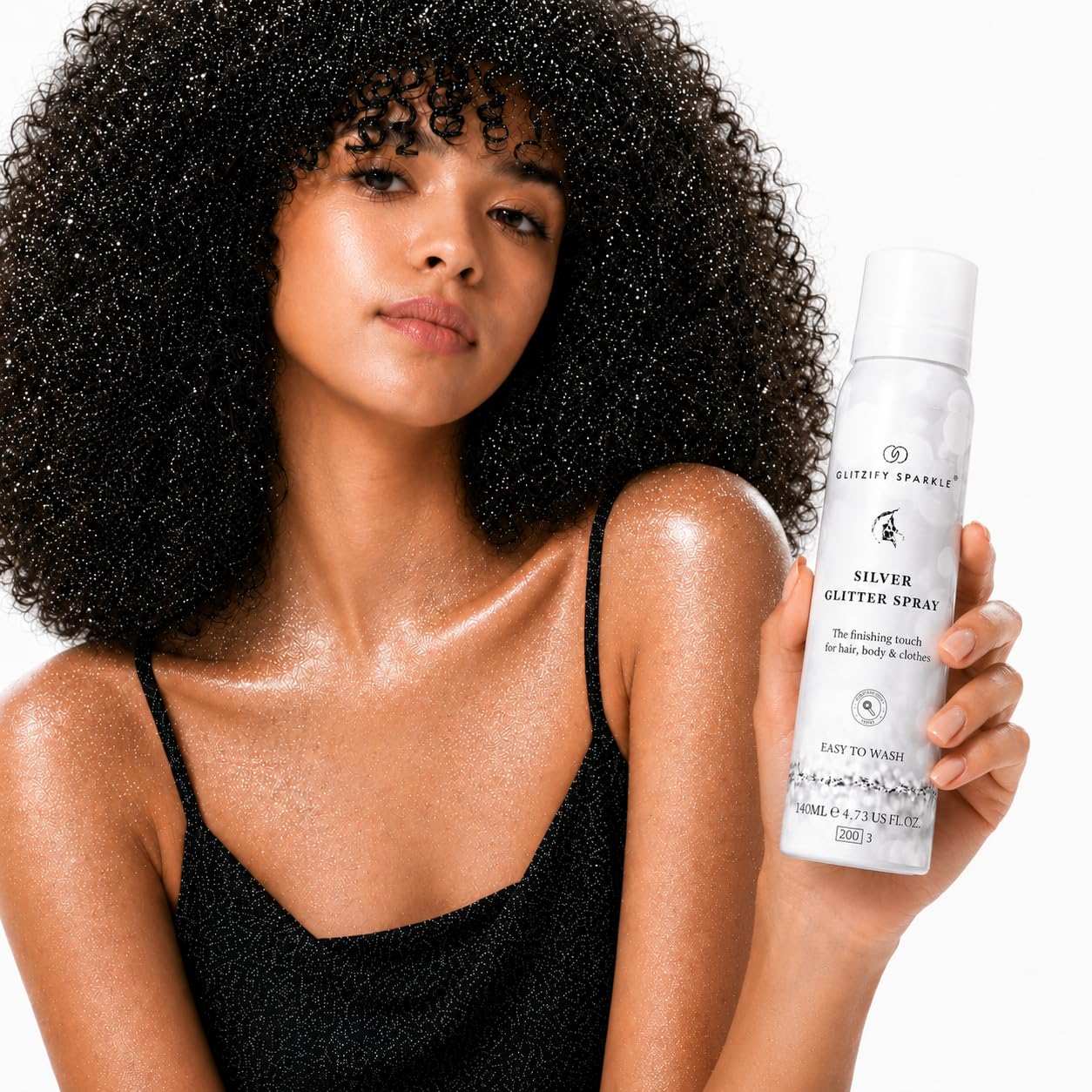 Silver Body Glitter Spray, Large 4.73oz - Glitter Hairspray for Hair, Body, Clothes & Fabric | Festival Rave Party Concert Makeup | Long-Lasting Quick-Dry Washable Microplastics-Free Shimmer Spray