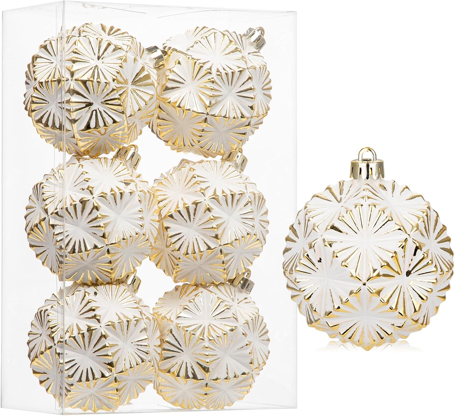Briful 100mm/4 Rustic Large Christmas Ball Ornaments 4PCS White and Silver Textured Vintage Xmas Balls Decorative Baubles for Christmas Tree Wreath Garland Holiday Farmhouse Home Decor