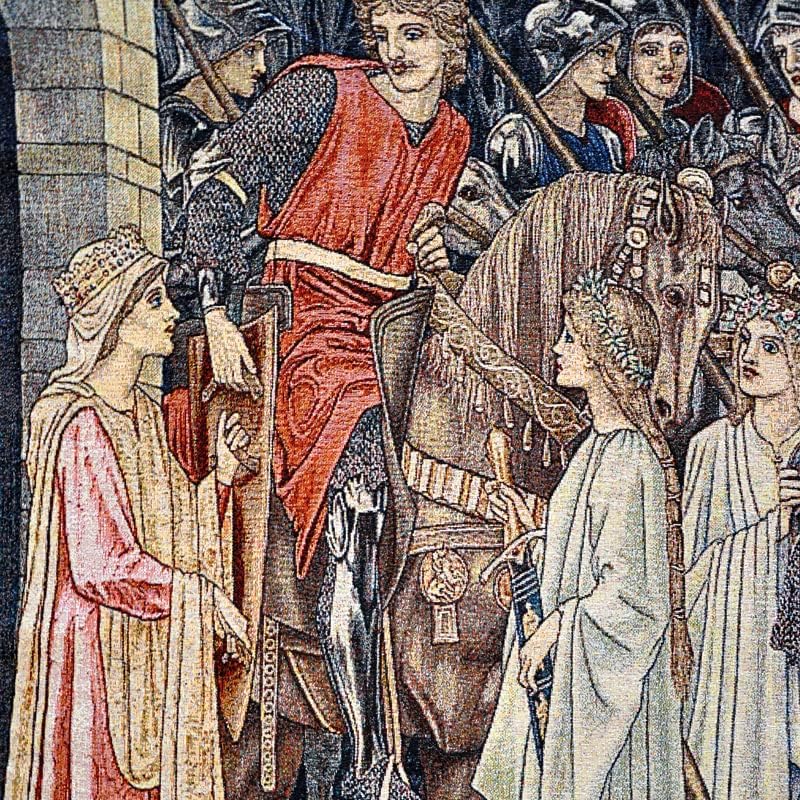 Miniatura 5 de Aubelin Tapiz William Morris del Santo Grial - Tapiz de pared The Armming and Departure of the Knights 100% algodón, tamaño 55 x 38 pulgadas
