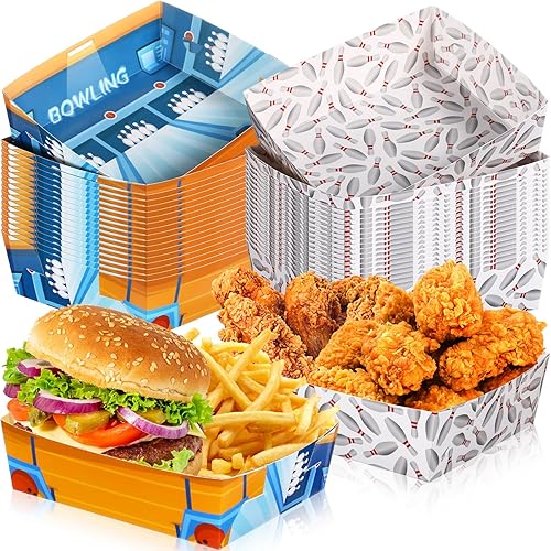 Teling Paquete de 36 suministros para fiestas de bolos de 5 libras, bandejas grandes de papel de boliche, botes de comida, platos de bolos