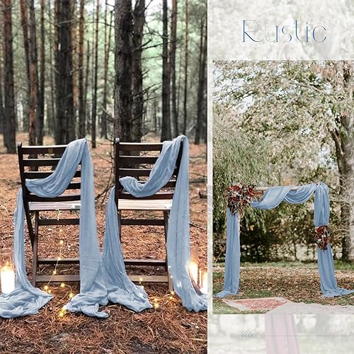 Miniatura 6 de Paquete de 20 caminos de mesa color azul polvoriento, camino de mesa de gasa de 10 pies, camino de mesa bohemio de tela de queso, romántico, largo,