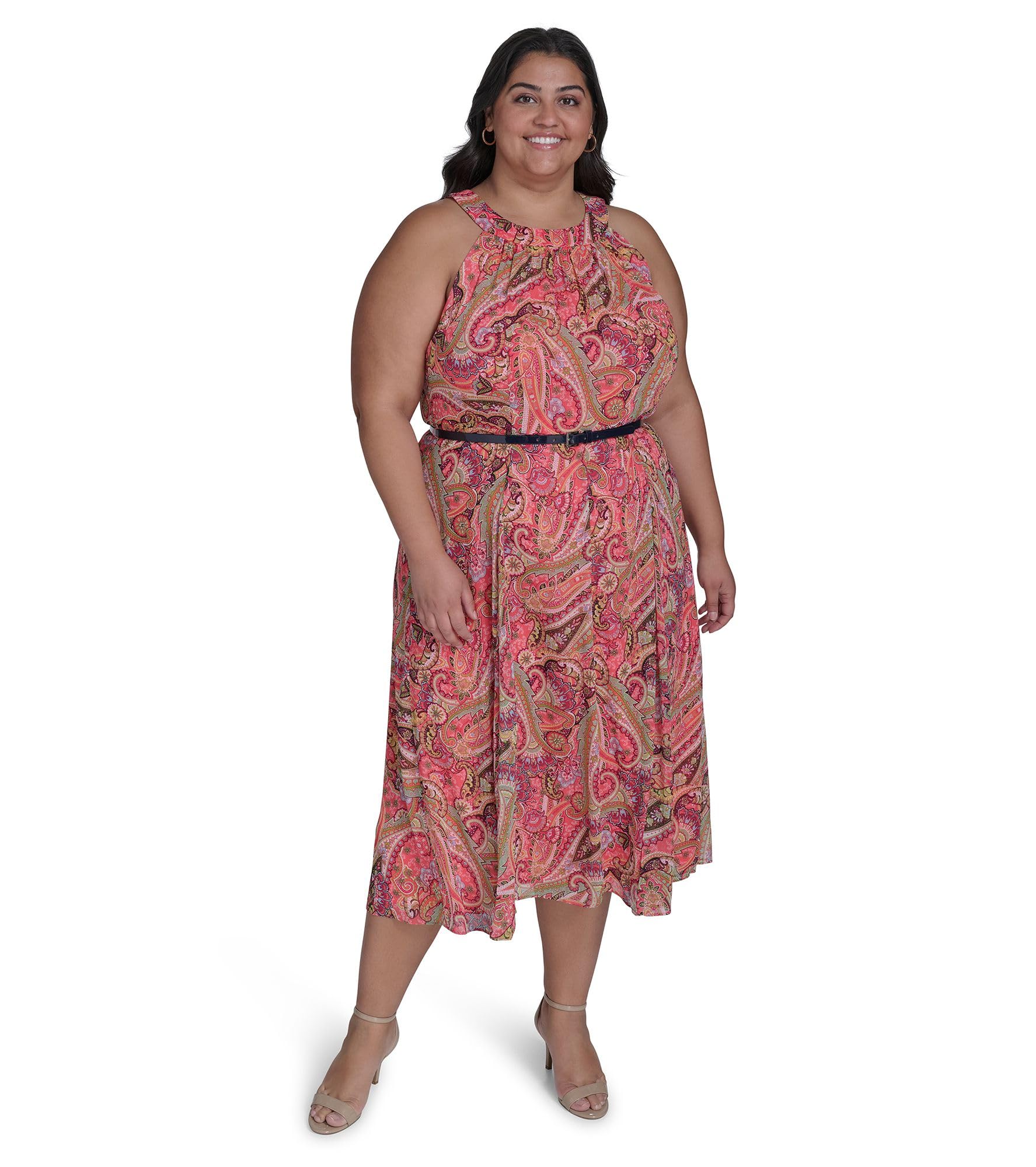 Tommy Hilfiger Adaptive Tommy Hilfiger Women's Floral Belted Halter Dress Vestito Casual Donna