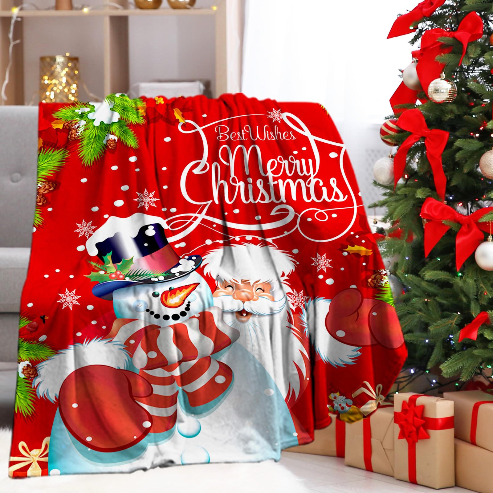 Manta de Franela Reversible para niños, niños, Adolescentes, Adultos, Santa Claus, Manta mullida y cómoda para TV y Cama y sofá (Navidad B, 150 x 200 cm)