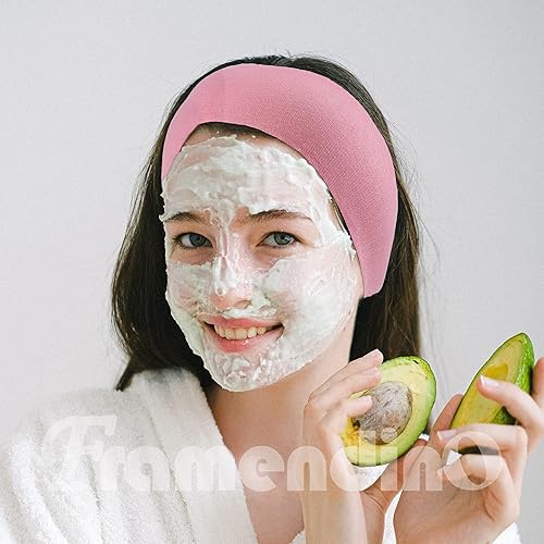 Miniatura 5 de Framendino, Paquete de 128 diademas faciales desechables de color rosa, no tejidas, elásticas, suaves, para el cuidado de la piel, con cierre cómodo