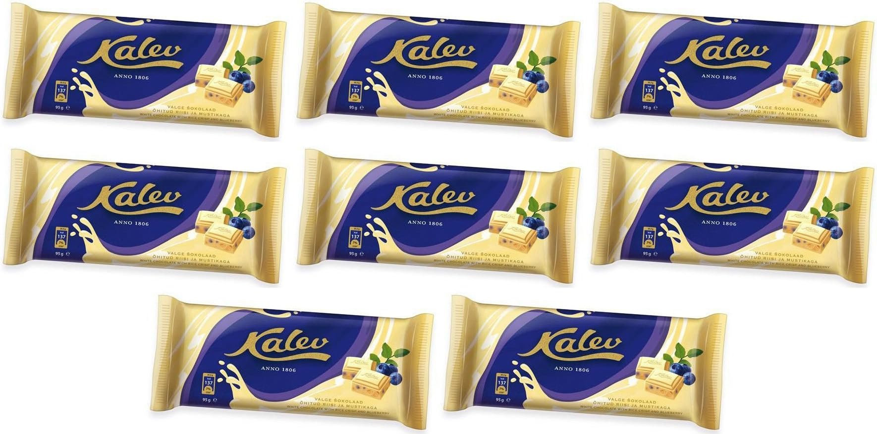 8 Bars of Estonian Delicious White Chocolate Bar with Rice Crisp Blueberry