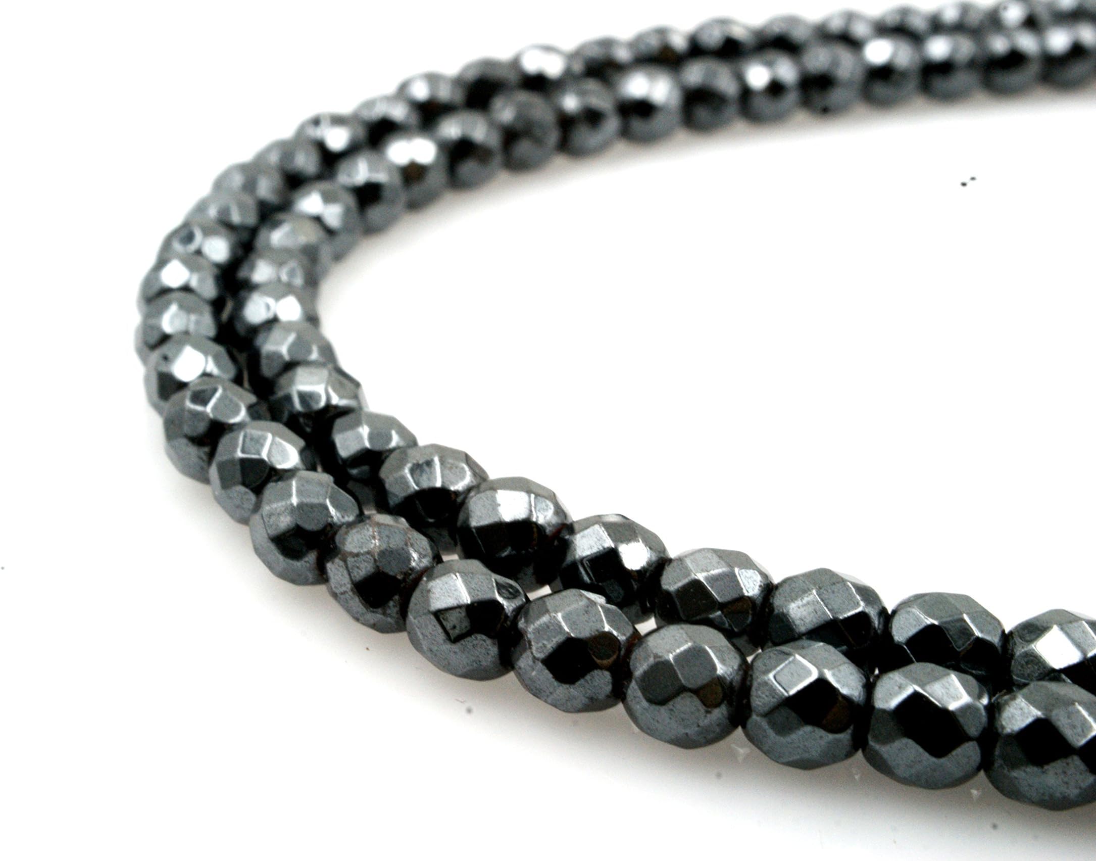 BRCbeads Natural Faceted Dark Grey Hematite Gemstone Round Loose Beads 3mm Approxi 15.5 inch 130pcs 1 Strand per Bag for Jewelry Making