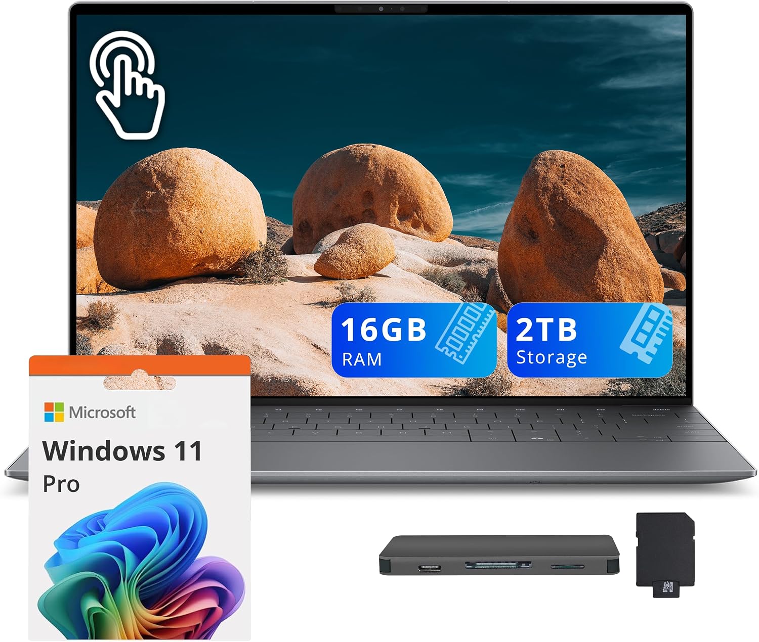 XPS 13 9345, 13.4" 3K OLED Touch Laptop, Snapdragon X Elite X1E-80-100, 16GB RAM, 2TB Storage (1TB SSD+1TB Docking Station), Copilot+ PC, Backlit Keyboard, Fingerprint, Win 11 Pro, Graphite