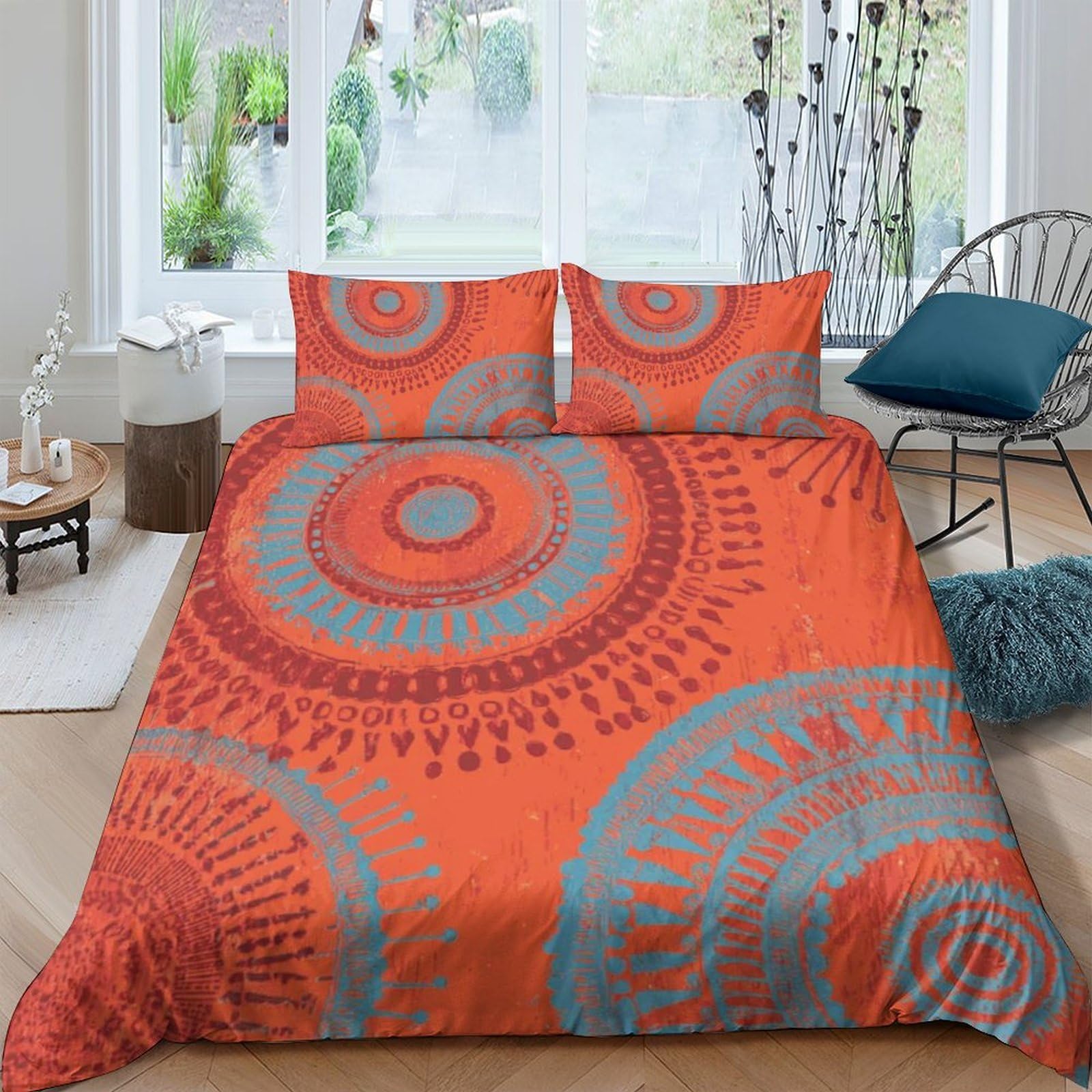 Ctjqhvkz Style-3 3D Printed Orange Mandala Fitted Sheet Microfiber Breathable Blue Geometric Mattress Cover For Bedroom Guest Room Easy Care Single（135X200cm）