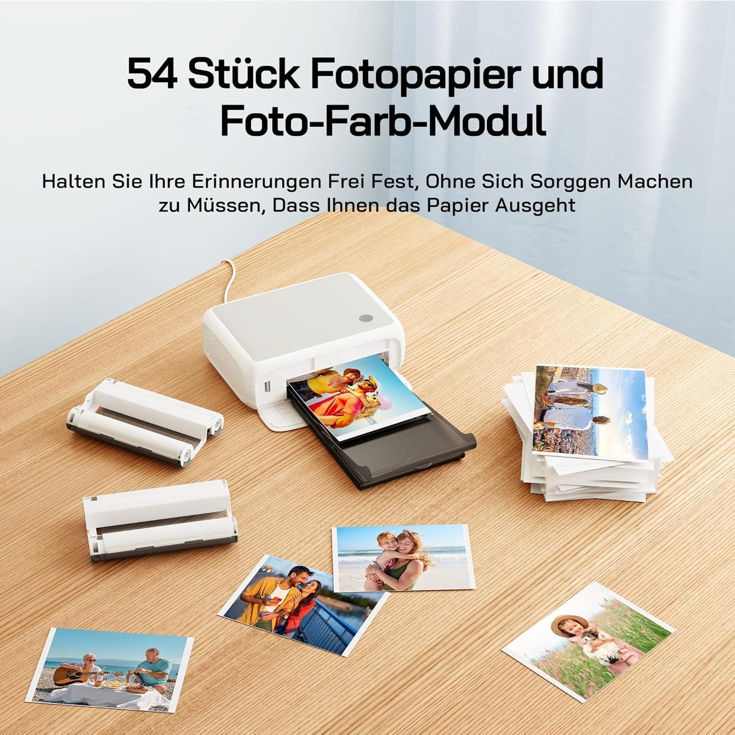 WOLFANG Fotodrucker, Sofortbilddrucker mit 54 Blatt (4 x 6 Zoll), unterstützt WLAN-Verbindung, kreative Fotobearbeitungs-Apps, für iOS/Android-Smartphone