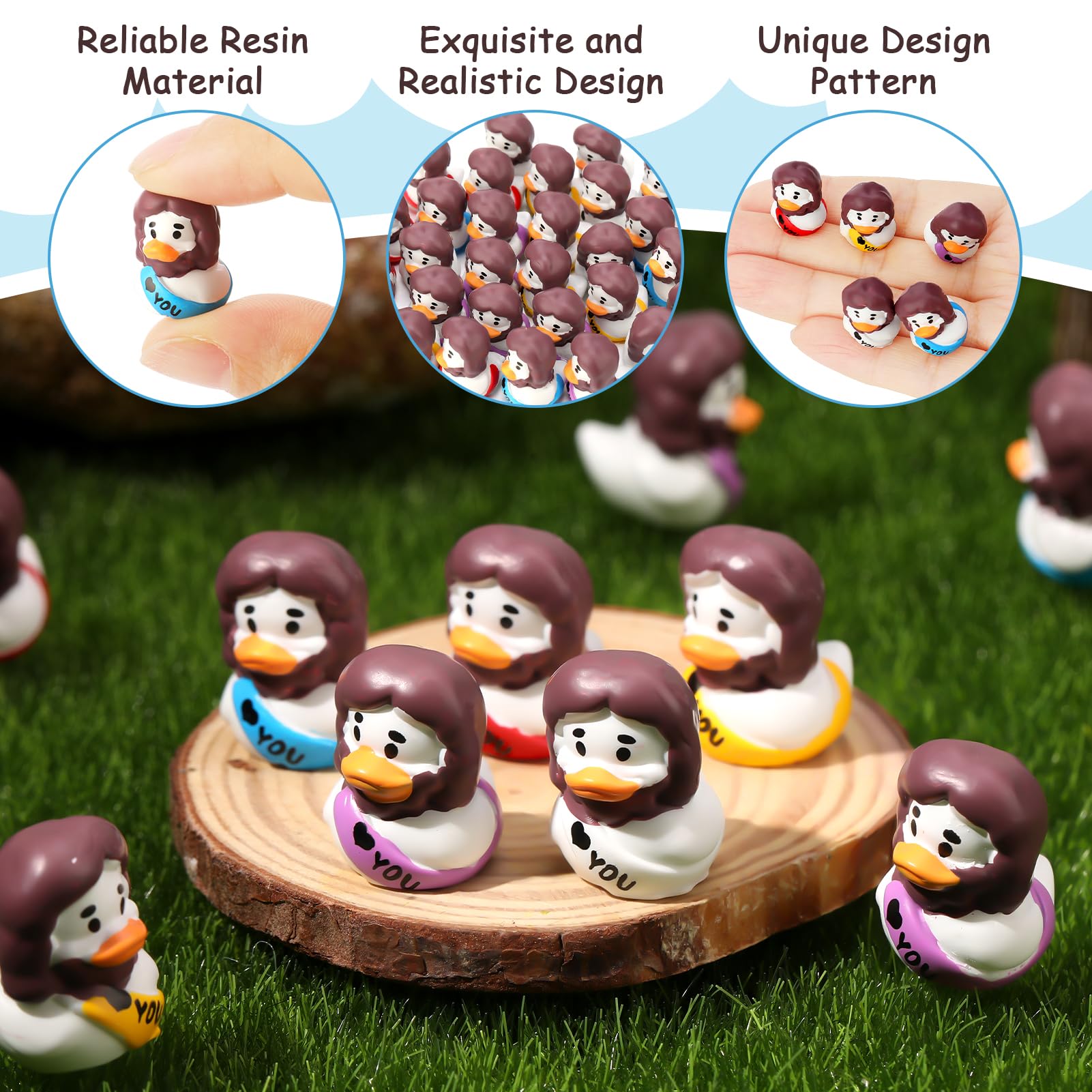 30 Piece Mini Resin Jesus Ducks Set - Small Figurines For Crafts, Cake Decor, Baby Shower, Moss Landscapes