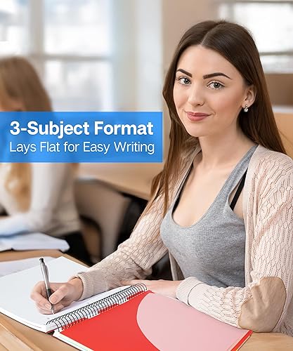 Miniatura 8 de Dunwell Cuaderno de 3 materias con rayas universitarias de 8.5 x 11 pulgadas (rojo) - 150 hojas (300 páginas), cuaderno en espiral de 8.5 x 11
