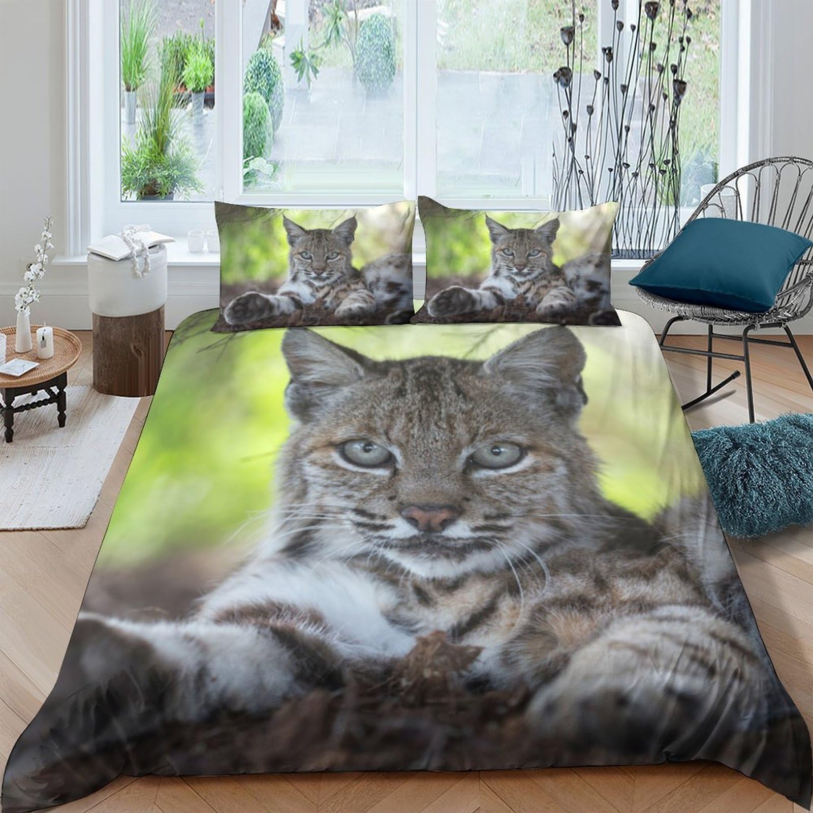 Ctjqhvkz Style-2 3D Printed Wild Lynx Fitted Sheet Microfiber Soft Anti-Slip Forest Cat Mattress Cover For Bedroom Dorm Decor Single（135X200cm）