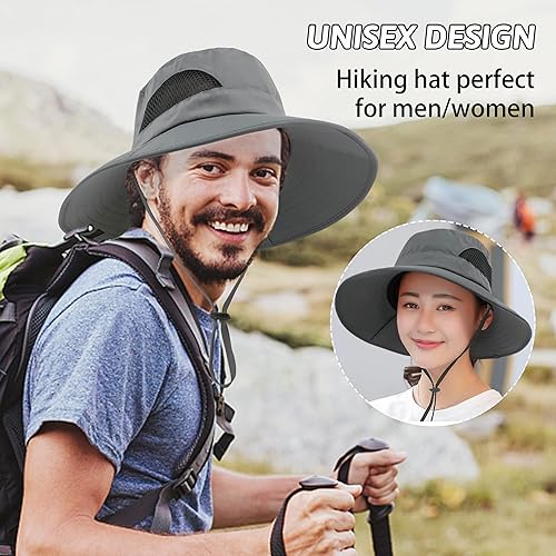 Miniatura 6 de Sombrero de sol para hombre para hombres y mujeres, sombrero de pesca de ala ancha, sombrero de safari impermeable, protección UV, sombrero Boonie