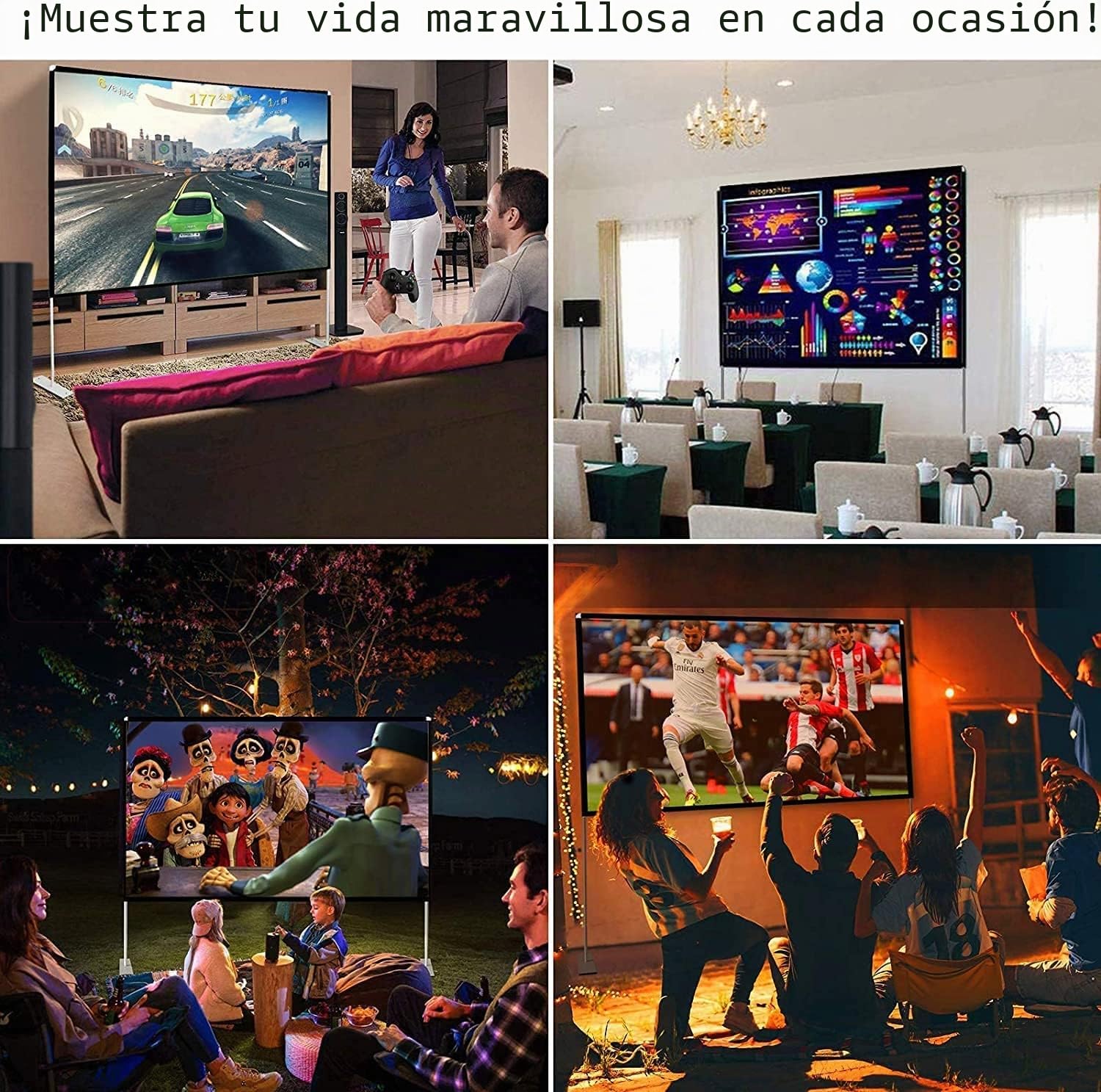 Pantalla de proyección portátil de 120 Pulgadas Frontal 16: 9 Pantalla de película de proyección con Bolso de Mano para Viajes de Teatro en el Patio Trasero de un Teatro doméstico Interior y Exterior