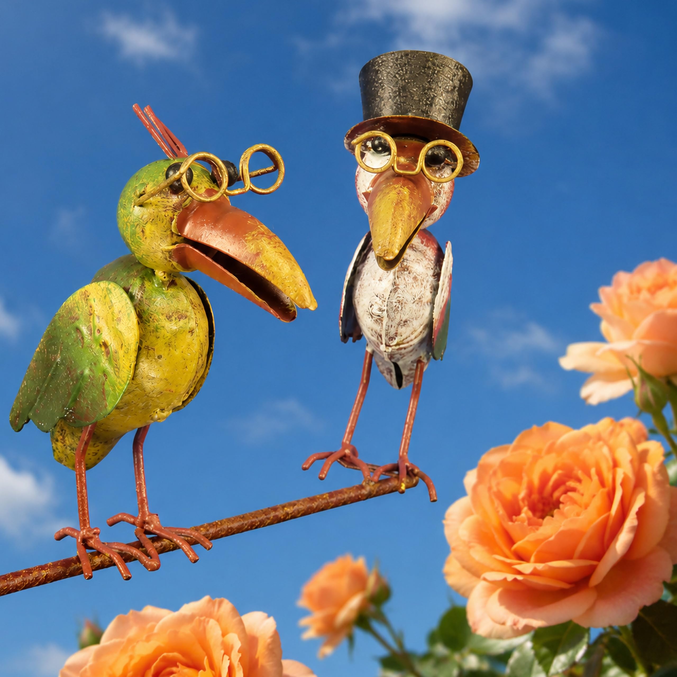 Pommerntraum ®| Windspiel Gartenpendel Metallwindspiel Vogel Vögel Raben | Vogelwippe Gartenwippe Vögelchen Rabenstecker Vogelwindspiel Gartenstecker Gartendeko Terrassendeko PROF. DR. RABE + GATTIN