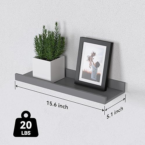 Miniatura 3 de DOLLFIO Juego de 6 estantes flotantes, estantes de pared grises con labio, estantes de exhibición para decoración de pared, repisa de imagen moderna