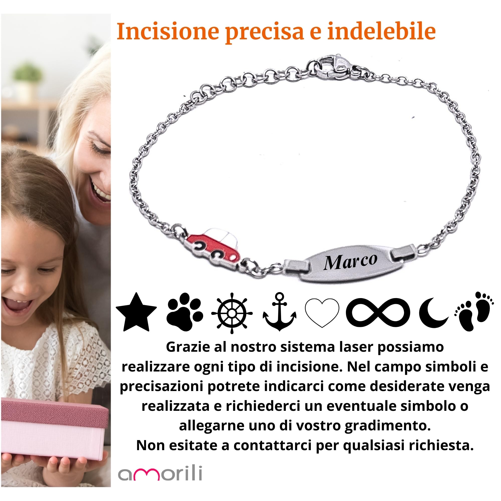 Bracciale Bimbo Personalizzato in Acciaio Inox – Incisione Gratuita Nome o Data – Idea Regalo Battesimo, Nascita o Compleanno bcc3105