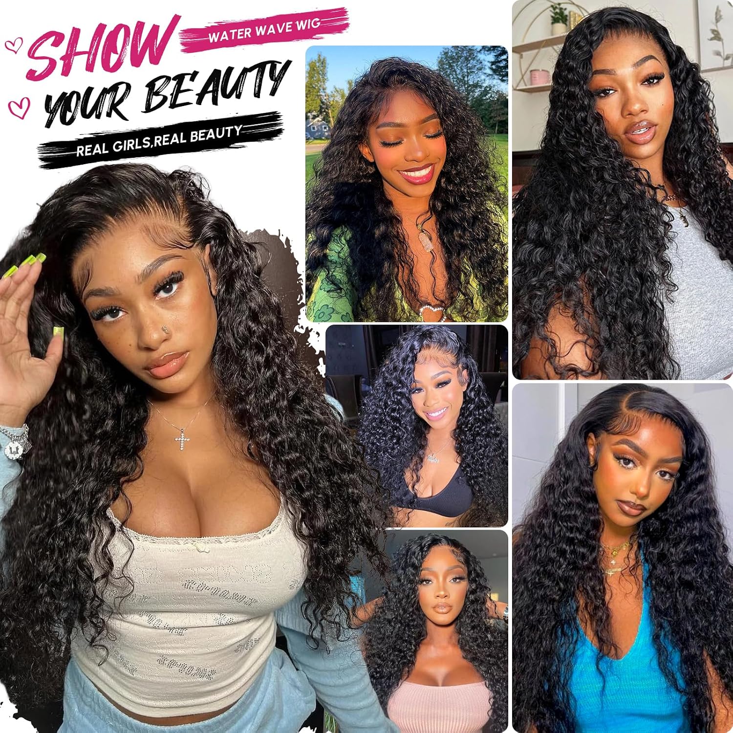 NOELLA 13x6 Water Wave Lace Front Wigs Human Hair Natural and Soft Wet and Wavy 13x6 HD Full Lace Frontal Wigs Pre Plucked Deep Curly Glueless Wig 20 Inch Natural Color