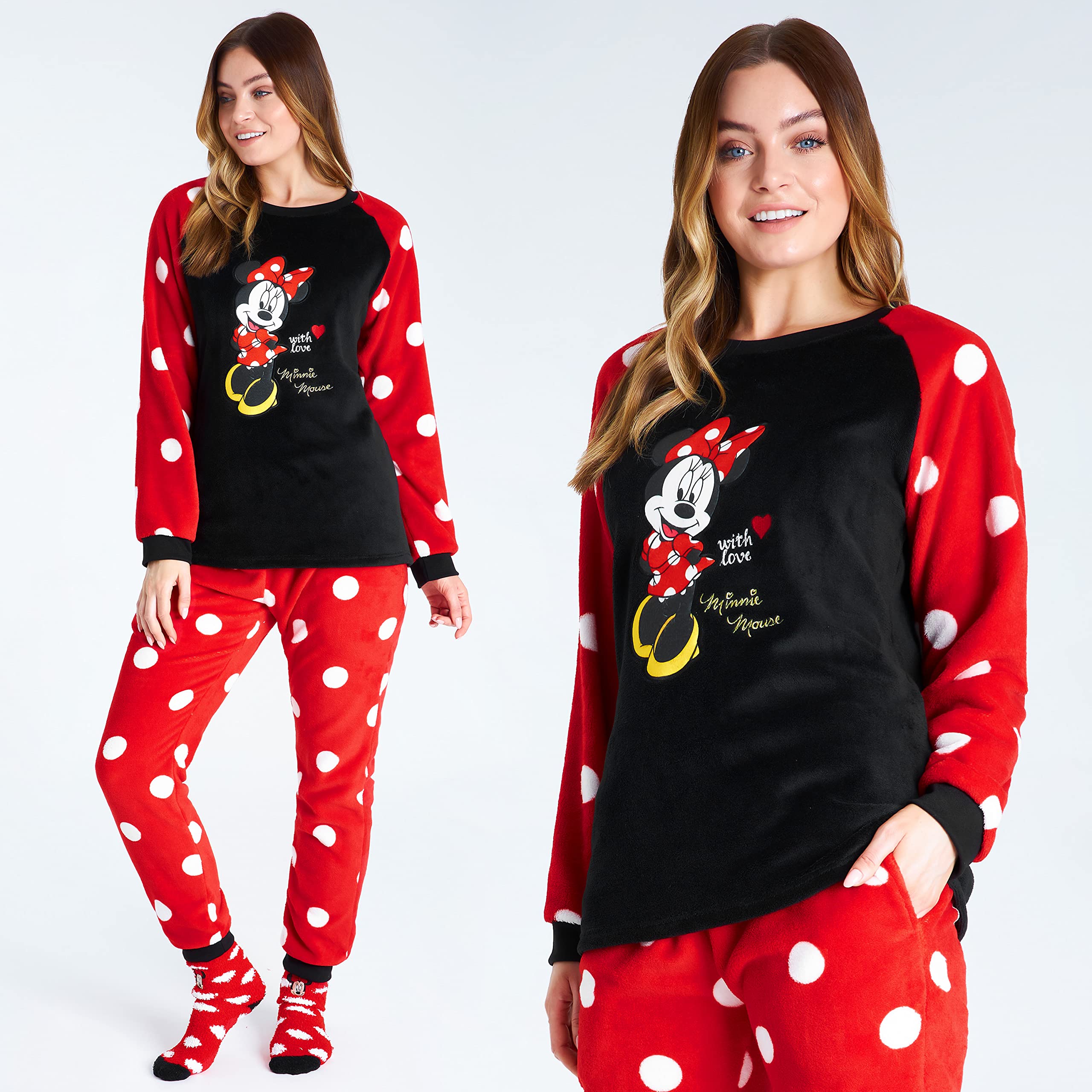 Disney Pigiama Donna Invernale in Pile con Calze Stitch Topolino Minnie Baby Yoda