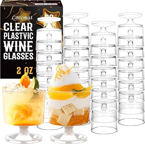 Miniatura 1 de Loccmat Mini vasos de postre de 2 onzas, paquete de 80 copas de vino de plástico transparente de 2 onzas, vasos de chupito de postre desechables,