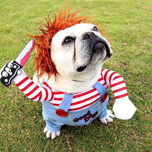 Miniatura 5 de Disfraz de perro Chucky para perro, disfraz de perro de Halloween, disfraz de perro aterrador con brazos, disfraz de perro para Navidad, cosplay,
