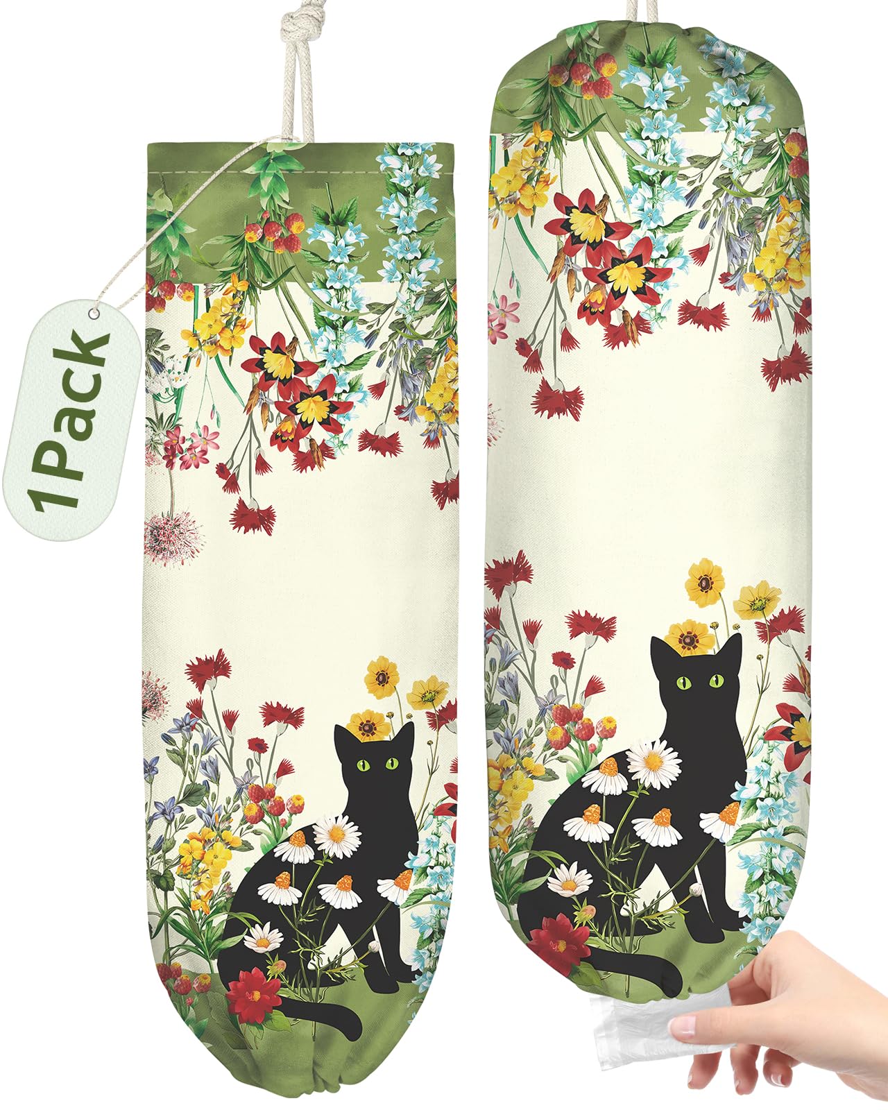 Kokaaee Plastic Bag Holder, Grocery Bag Organizer - 1 Pack Cute Kitchen Dispenser Holders Reusable Shopping Western Hanging Wall with Adjustment