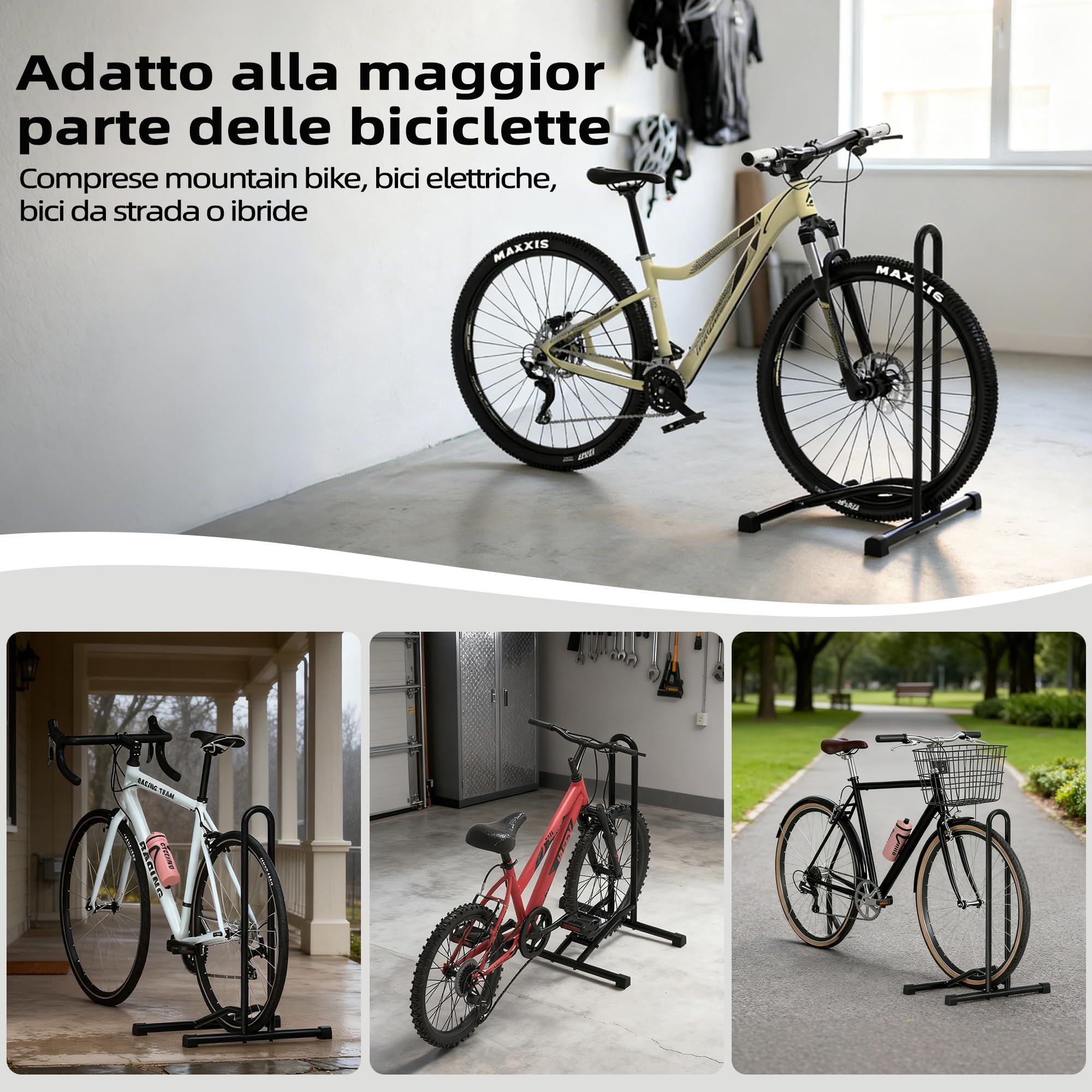 Urban Deco Portabici da Terra, Portabici Rimovibile Porta Bici da Terra, cavalletto Bici rastrelliera Biciclette per Mountain Bike Bici da Corsa MTB, Nero