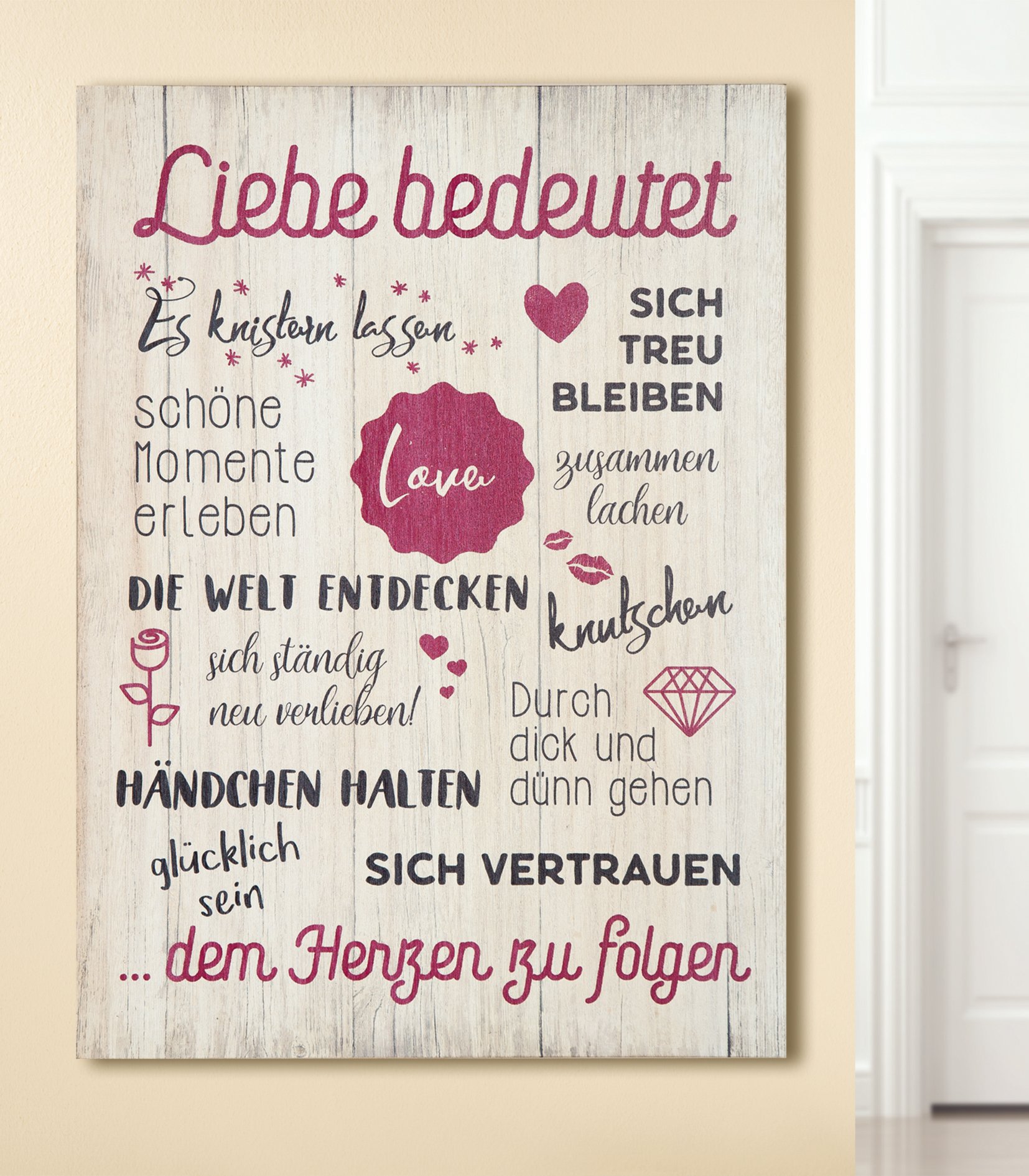 Quadro Parete Con Scritta "Love Means" 50x36 Cm: Decorazione In MDF Rosa E Nero, Saggia E Moderna, Per Soggiorno E Camera Da Letto - 2