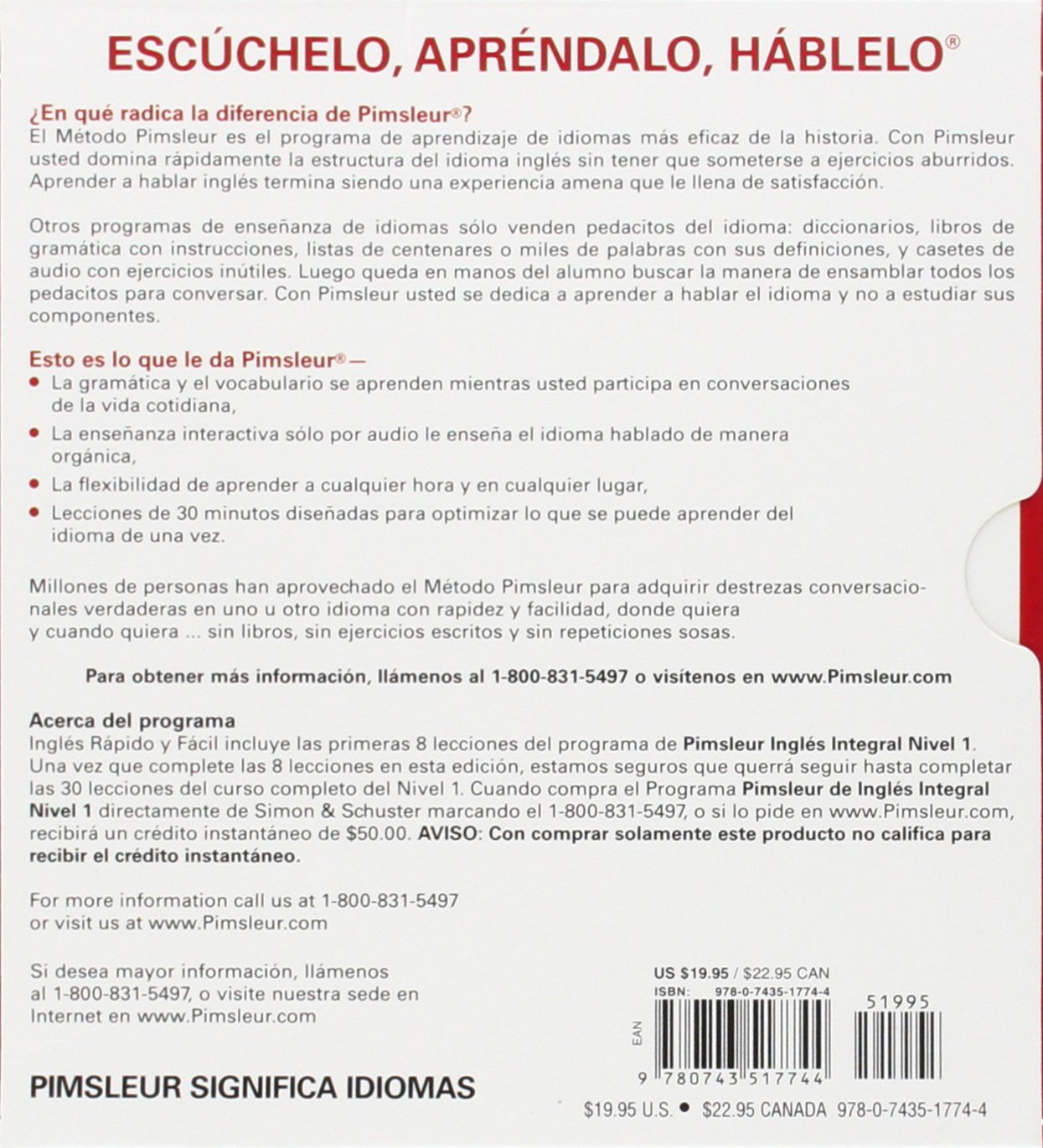 Pimsleur English for Spanish Speakers Quick & Simple Course - Level 1 Lessons 1-8 CD: Learn to Speak and Understand English for Spanish with Pimsleur Language Programs (Volume 1)