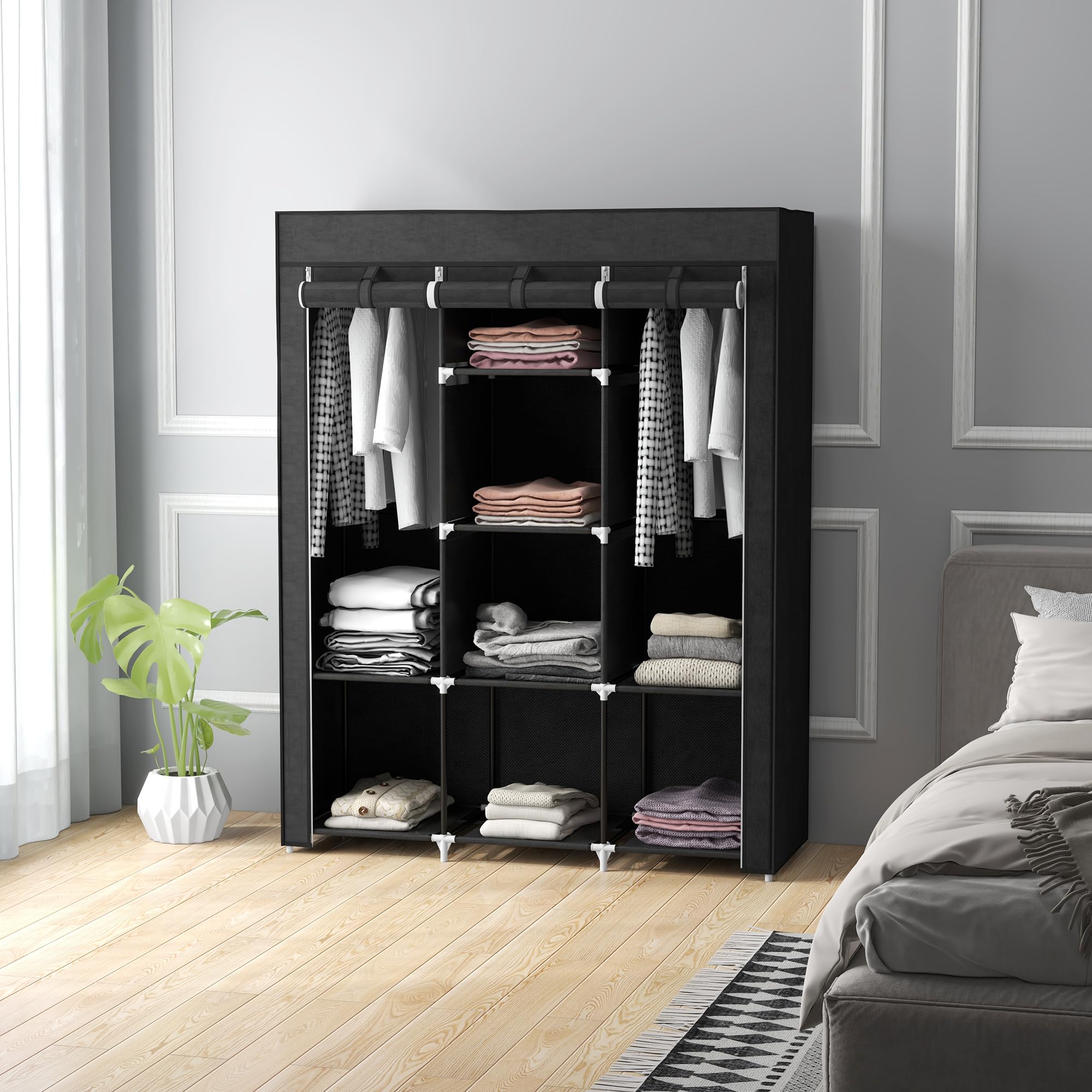 HOMCOM Stoffen kast, kledingkast met kledingstang, 8 niveaus, opvouwbare kast, inklapbare garderobe voor slaapkamer, gang, lichtgrijs, 125 x 43 x 162 ,5 cm