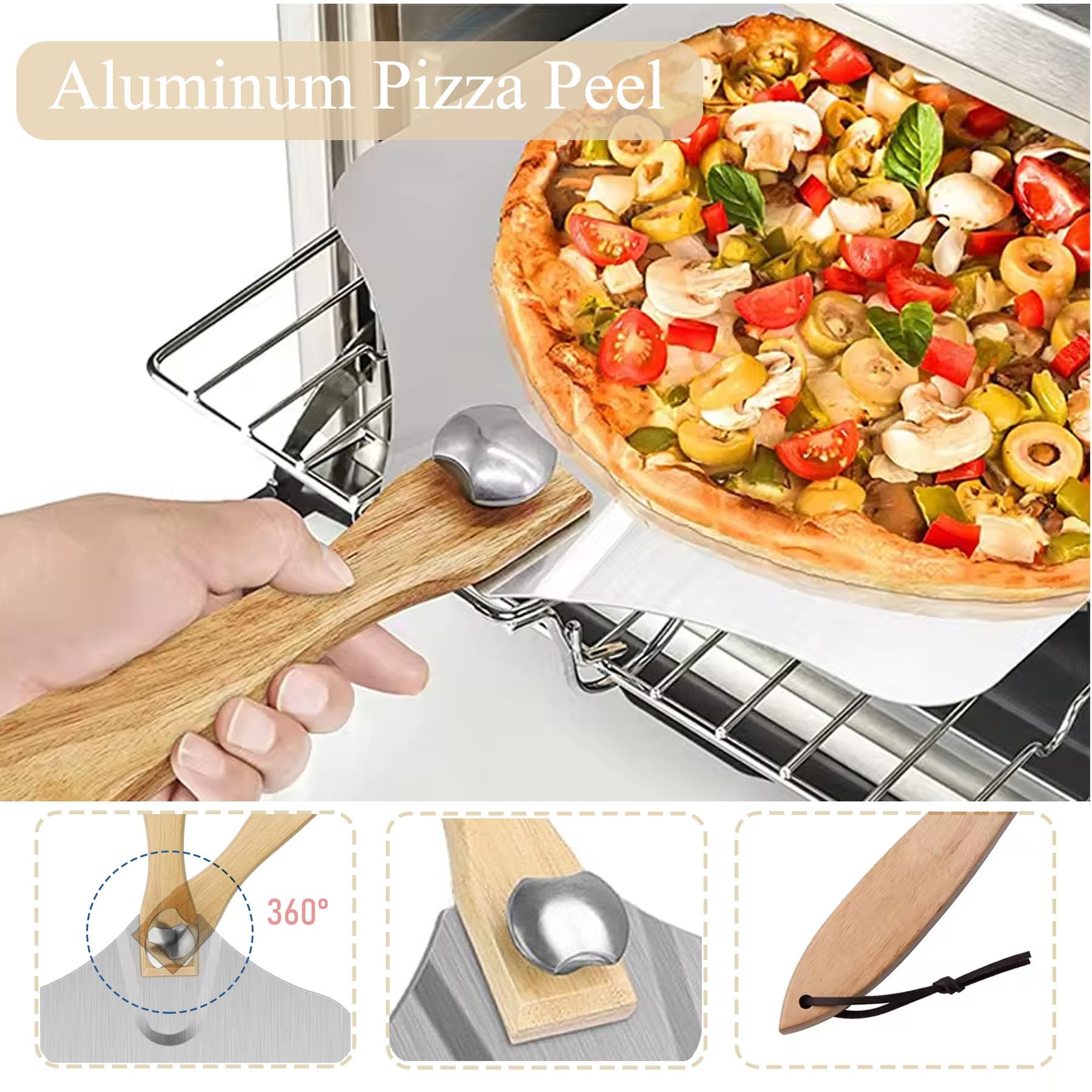 Pelle a Pizza 30 cm, Pelle Pizza avec Support en Aluminium de Grande Surface, plus Stable, Professionnelle Pelle à Pizza avec en Bois Pliable la Cuisson de Pizzas, Pain