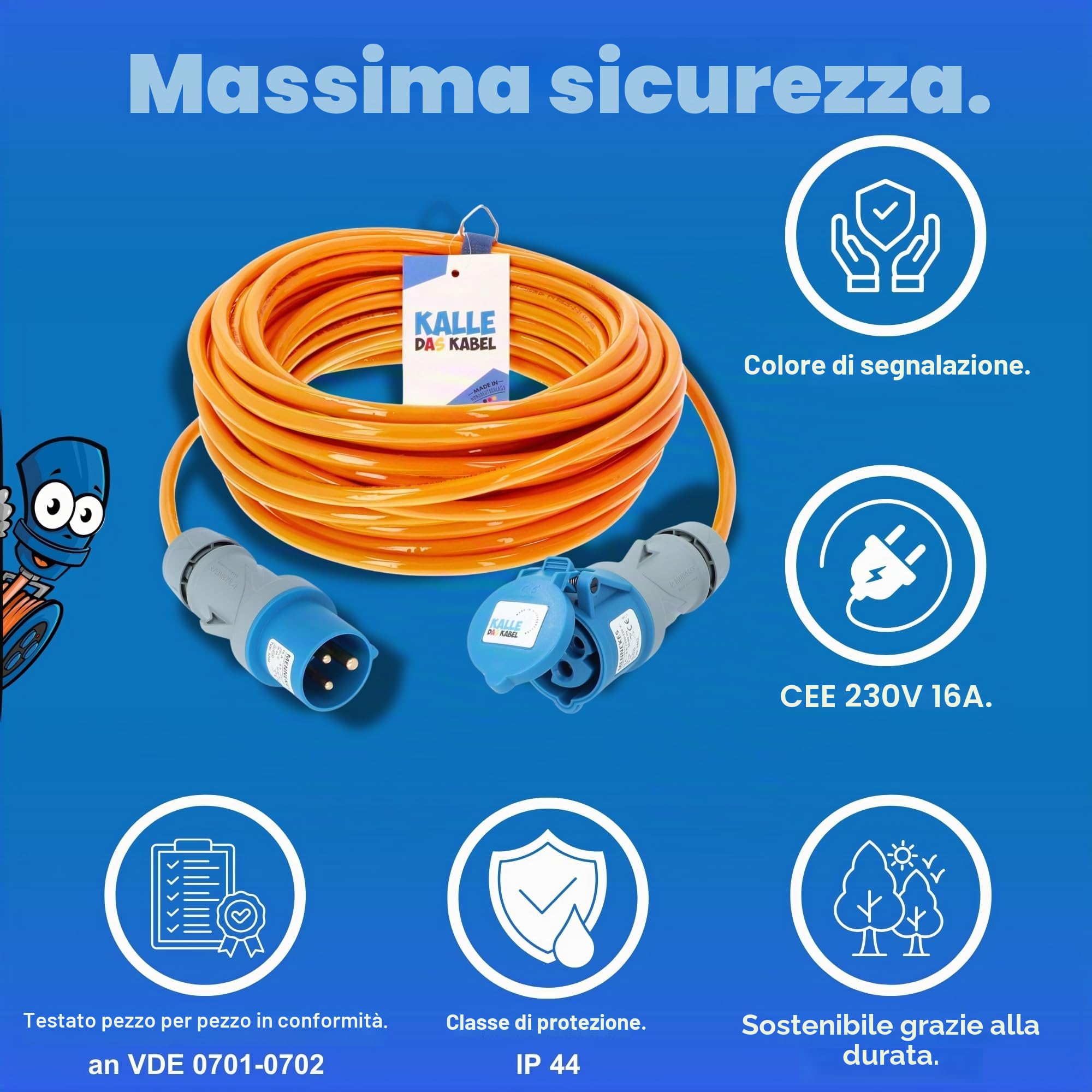 Prolunga CEE Kalle Blue Signal 2,5mm², linea premium completa, per industria, edilizia, barche, camper, campeggio, 10 metri