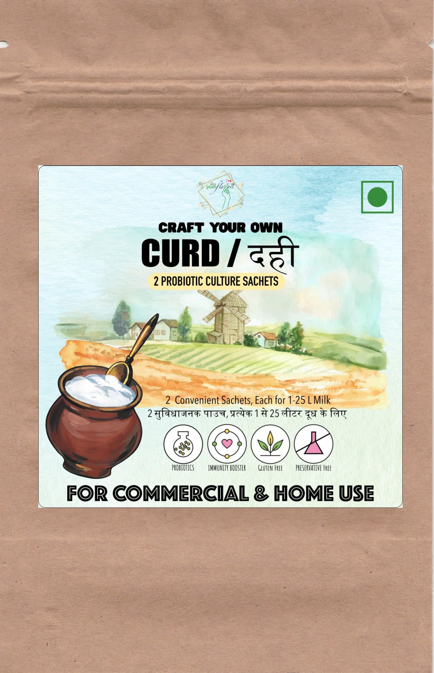 Alla's Posh Flavors Dahi Starter Culture | Artisanal Probiotic Curd Culture | 100% Vegetarian | Non-GMO | Probiotics-Rich Curd Starter | दही कल्चर for Thick & Creamy Homemade Dahi | 1 Sachet for 1–25L Milk (2 Sachets)-image-28