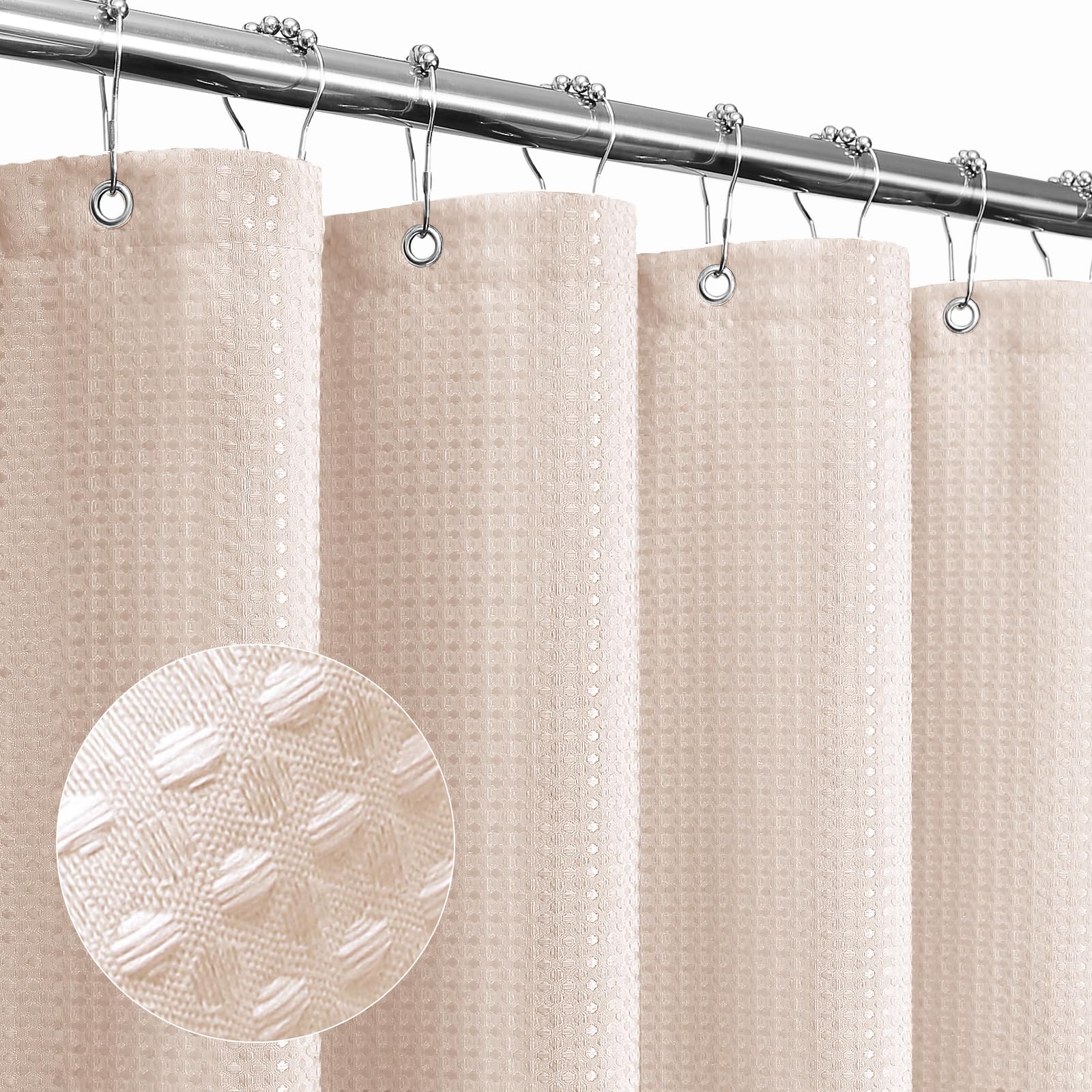 Gibelle Blush Pink Shower Curtain, Waffle Weave Textured Fabric Shower Curtain for Bathroom - Soft Cloth & Hotel Spa Luxury, Water Repellent, Machine