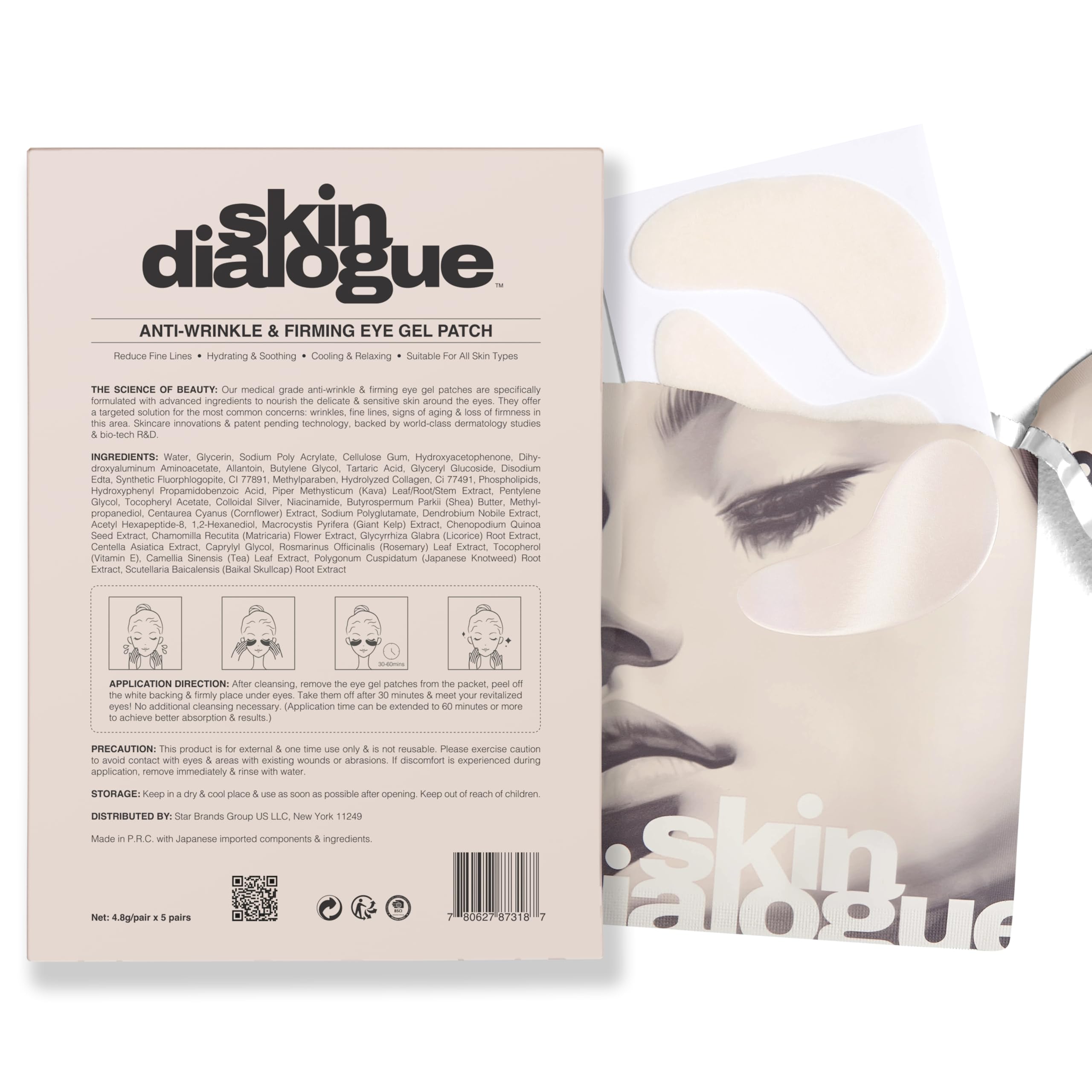 Skin Dialogue Anti-Wrinkle Under Eye Patches – Hydrating Eye Mask with Japanese Hydrophilic Gel Technology to Reduce Fine Lines, Moisturize, Cool, and Soothe – Suitable for All Skin Types (5 Pairs)