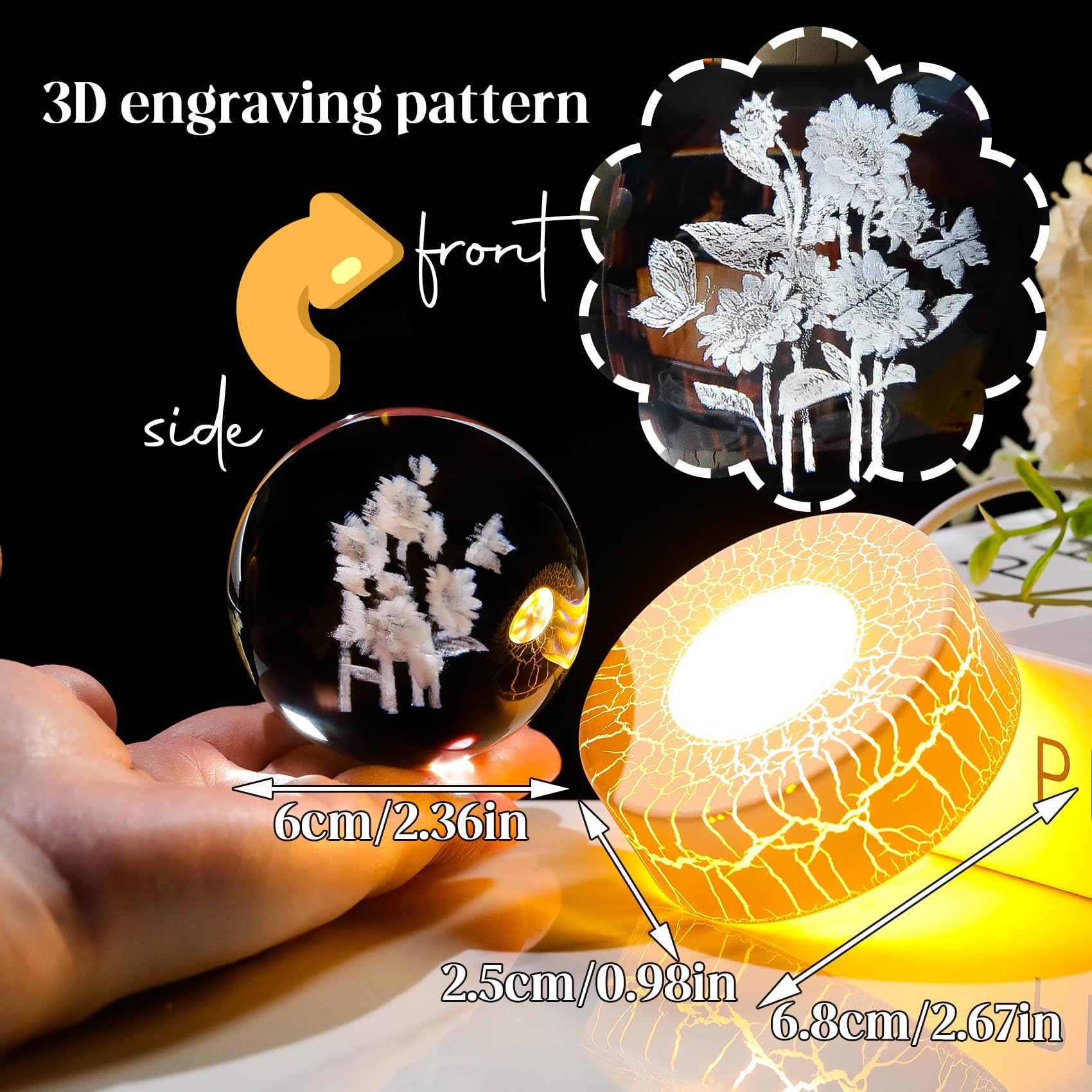 Sfera Di Cristallo 3D Con Farfalla E Luci LED - Ornamento Decorativo Per Camera Bambini, 8 Cm