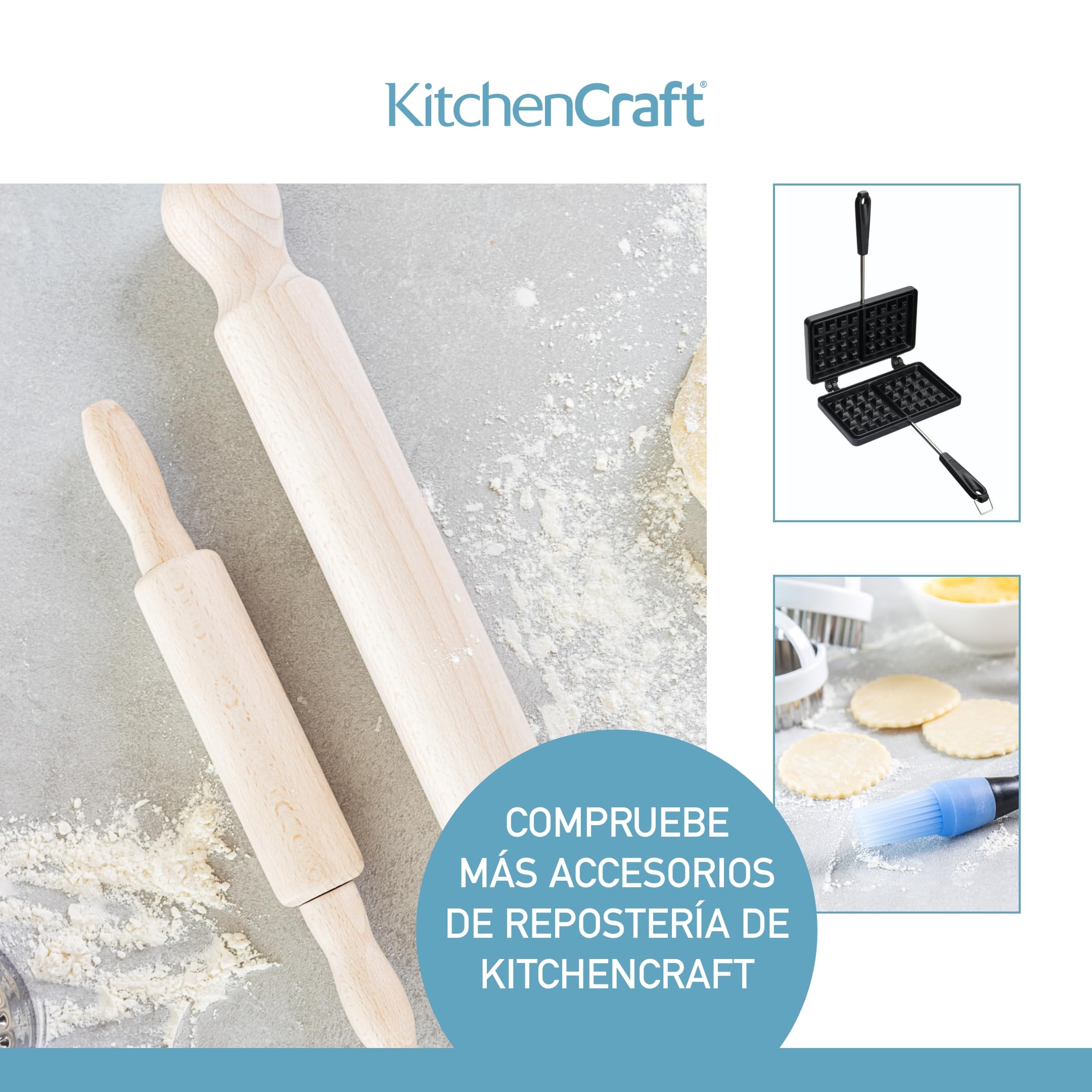 KitchenCraft Piastra per Waffle Antiaderente, 22 x 13 cm, Nero